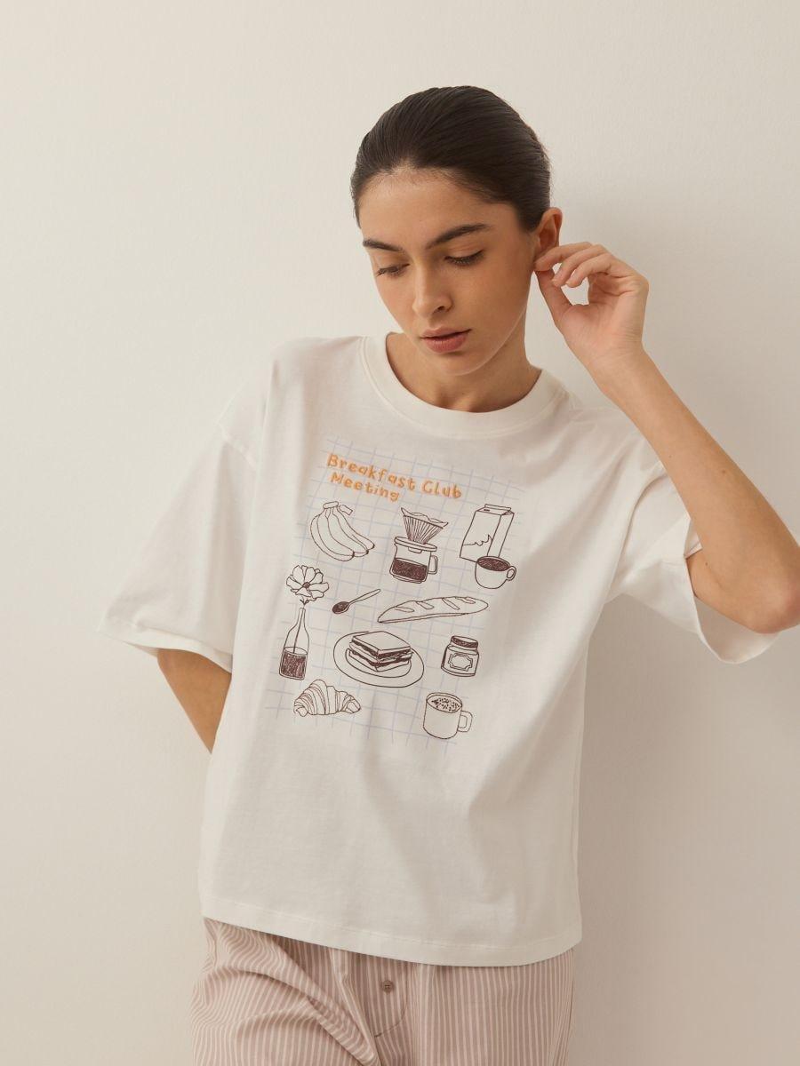 Beige Two-Piece Printed Pajama Set, Brown, large image number 0