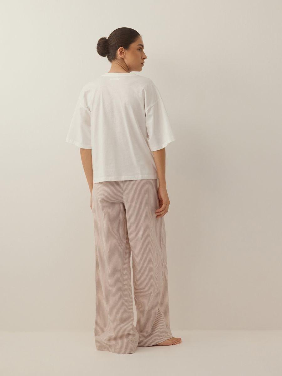 Beige Two-Piece Printed Pajama Set, Brown, medium