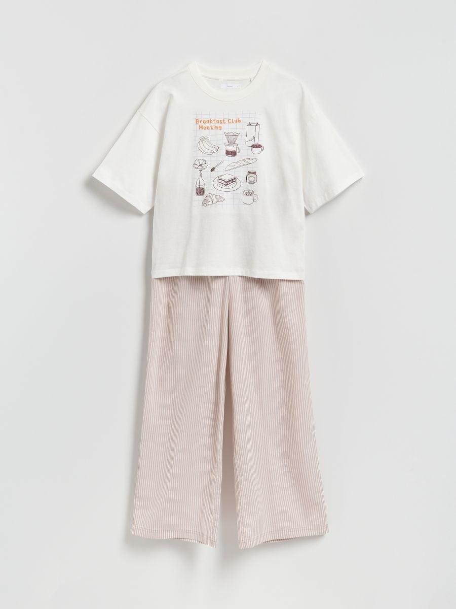 Beige Two-Piece Printed Pajama Set, Brown, medium