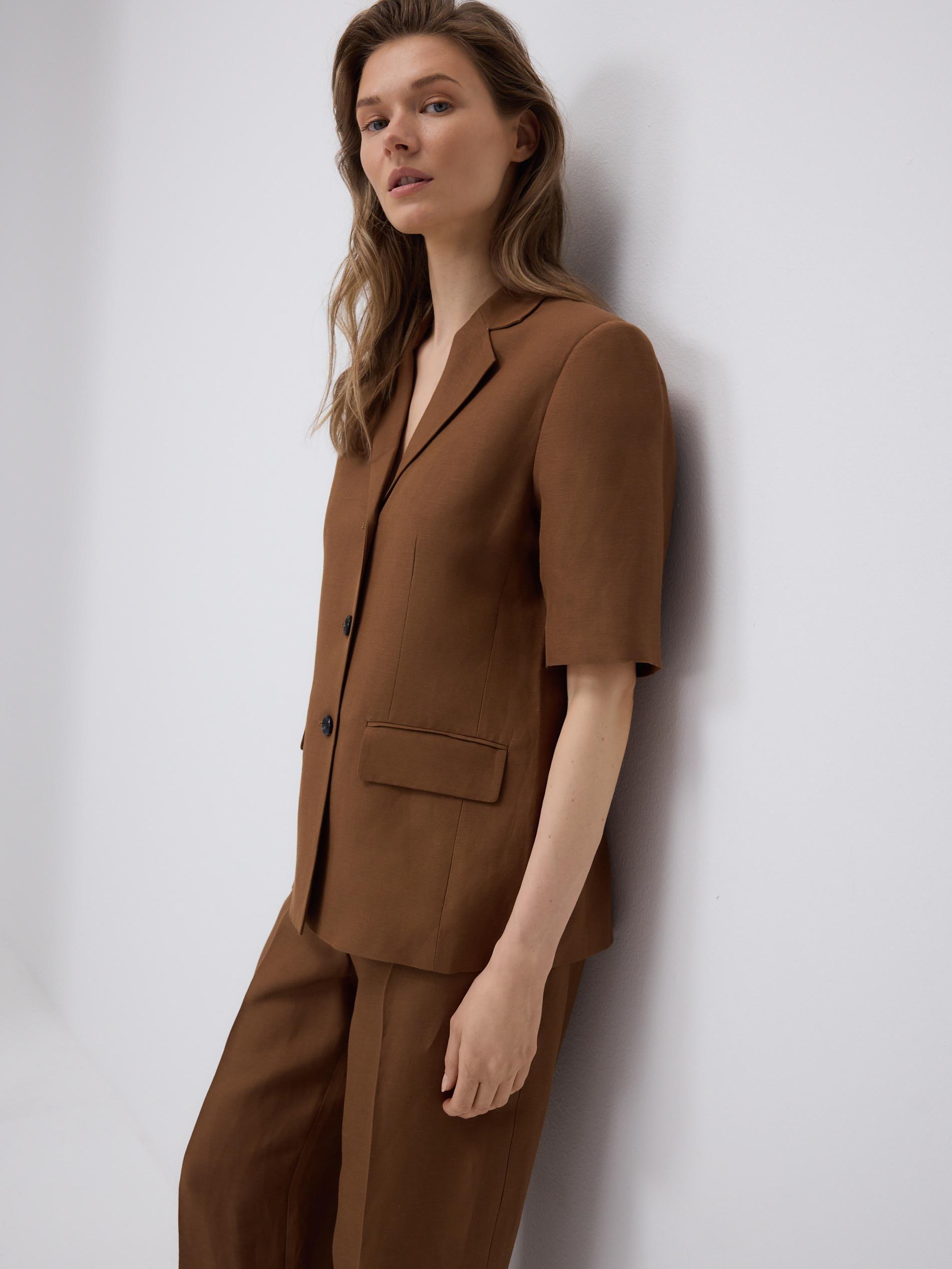 Brown Linen Rich Blazer, Brown, large image number 0