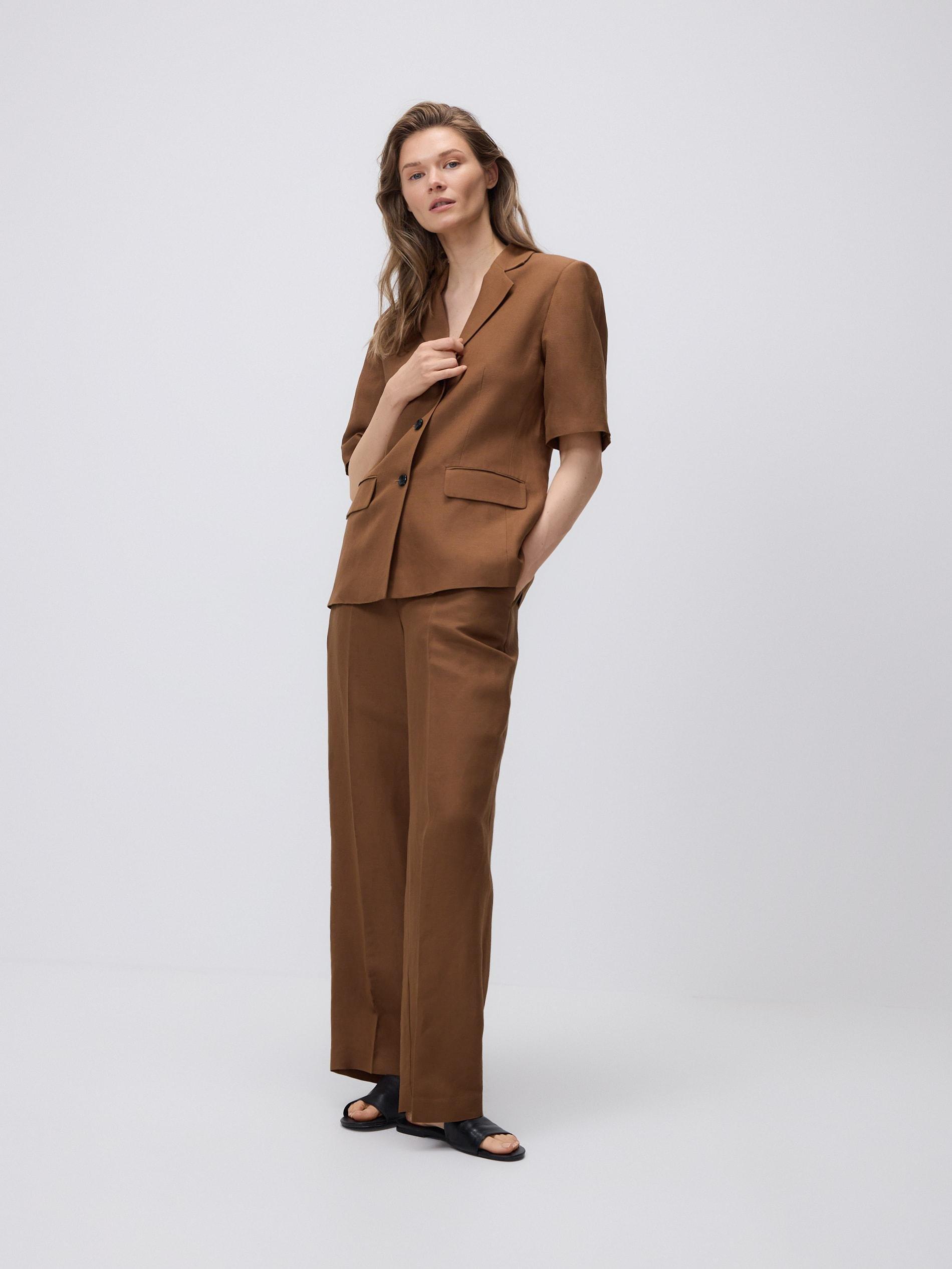Brown Linen Rich Blazer, Brown, large image number 1