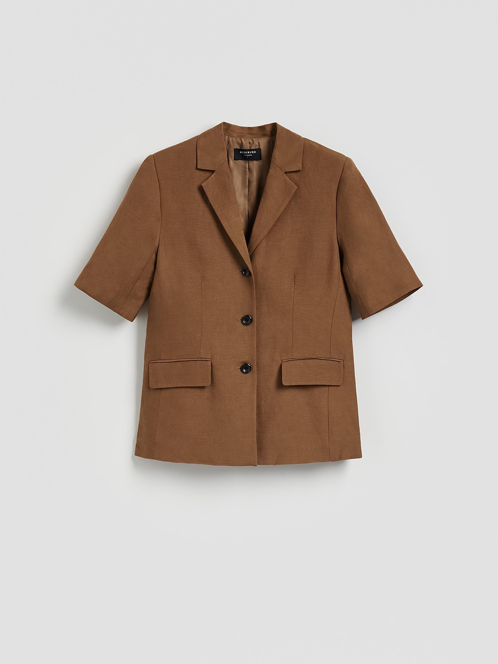 Brown Linen Rich Blazer, Brown, large image number 4