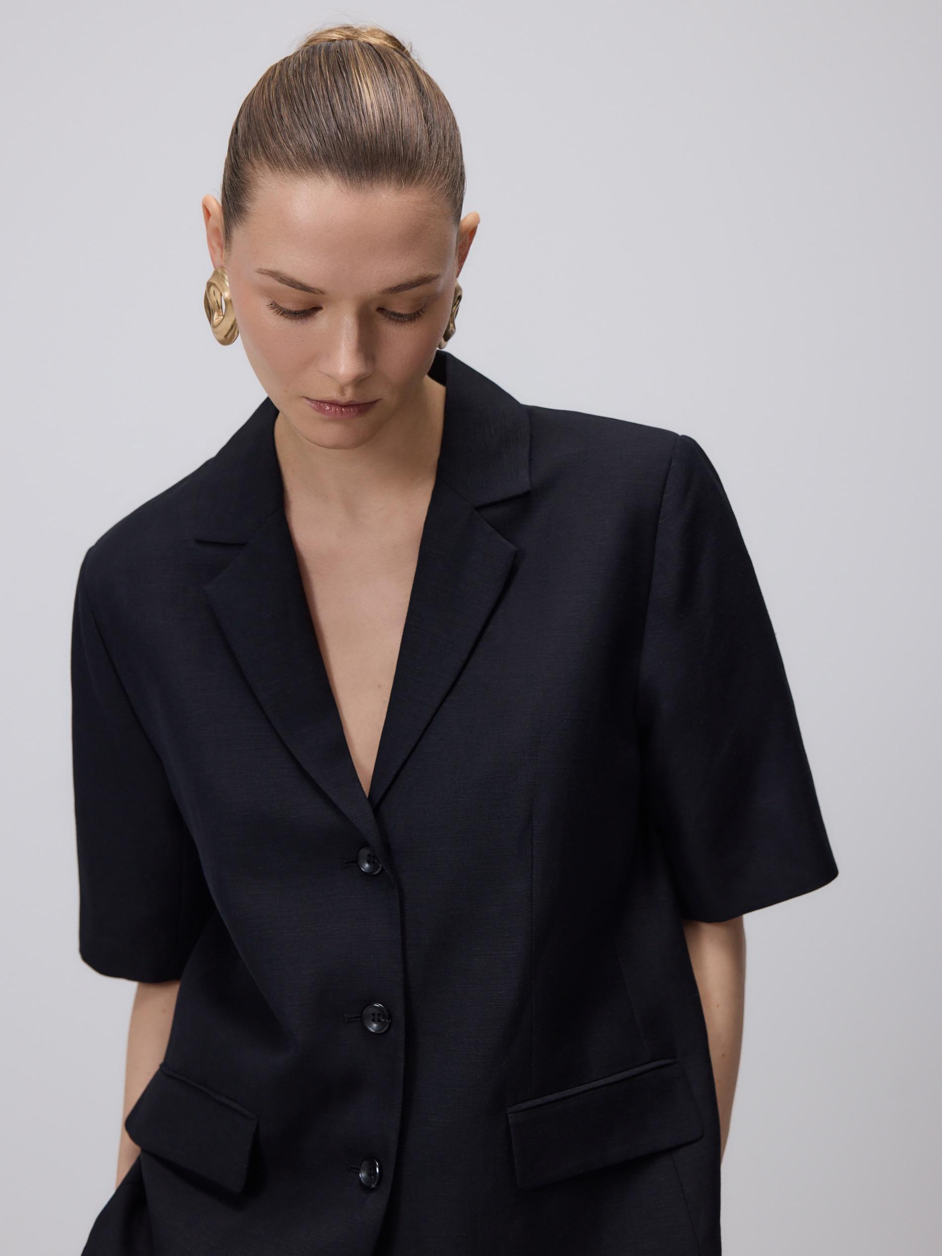 Black Linen Rich Blazer, Black, large image number 0