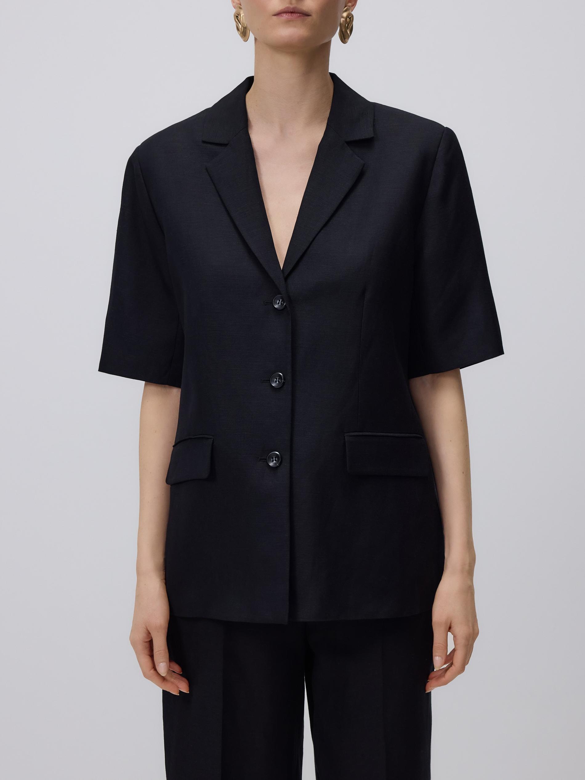 Black Linen Rich Blazer, Black, large image number 1
