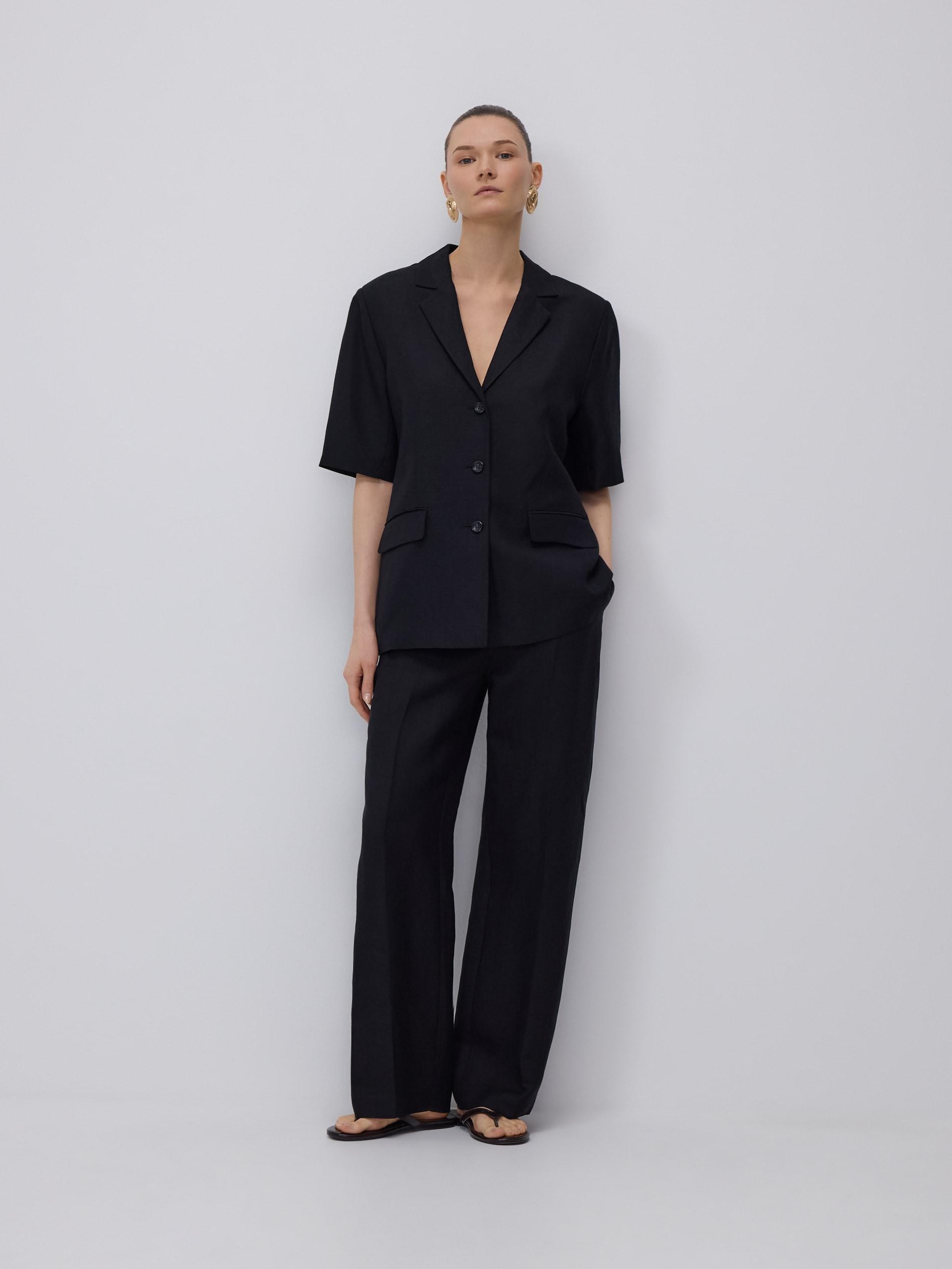 Black Linen Rich Blazer, Black, medium