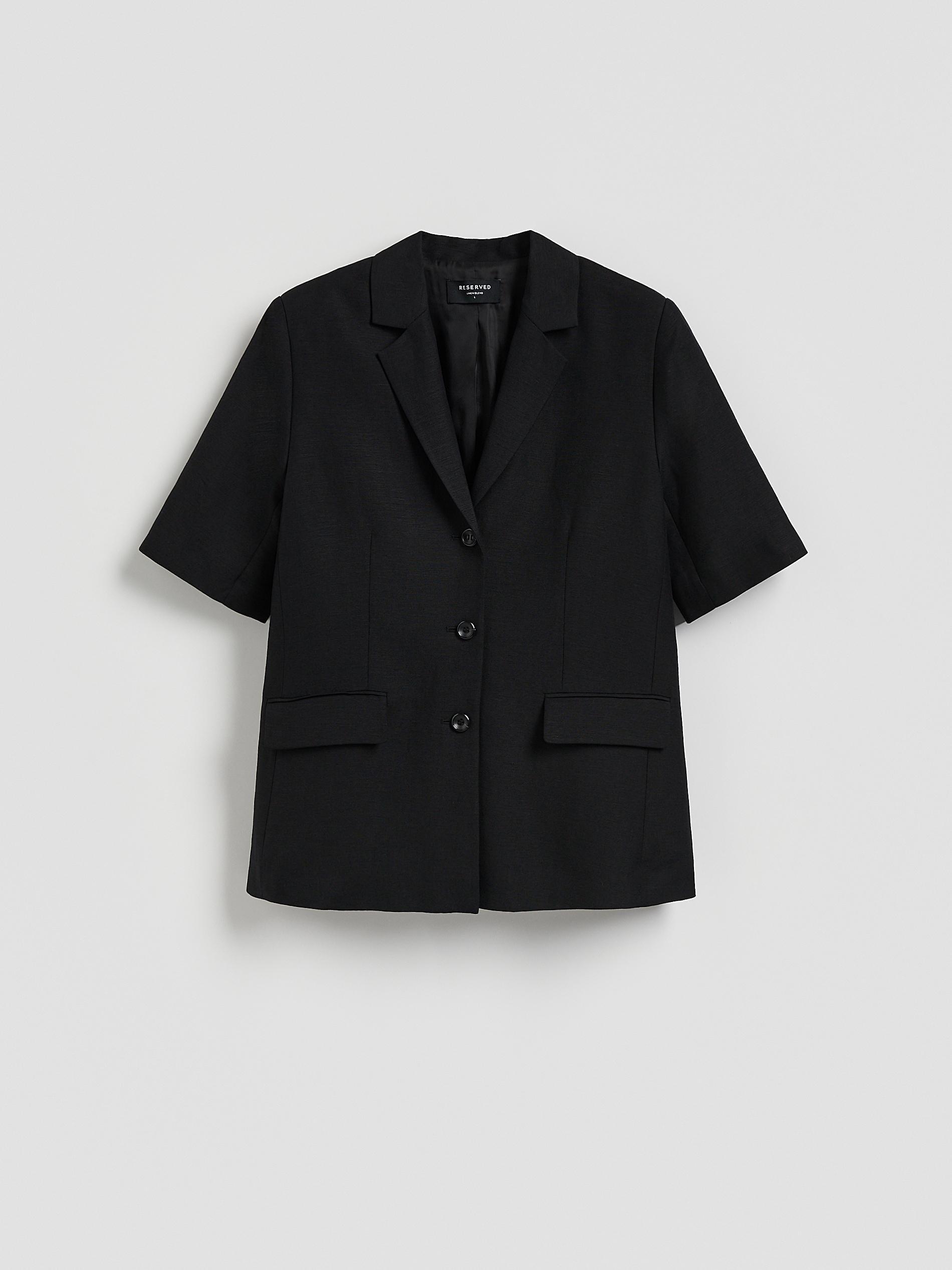 Black Linen Rich Blazer, Black, large image number 4