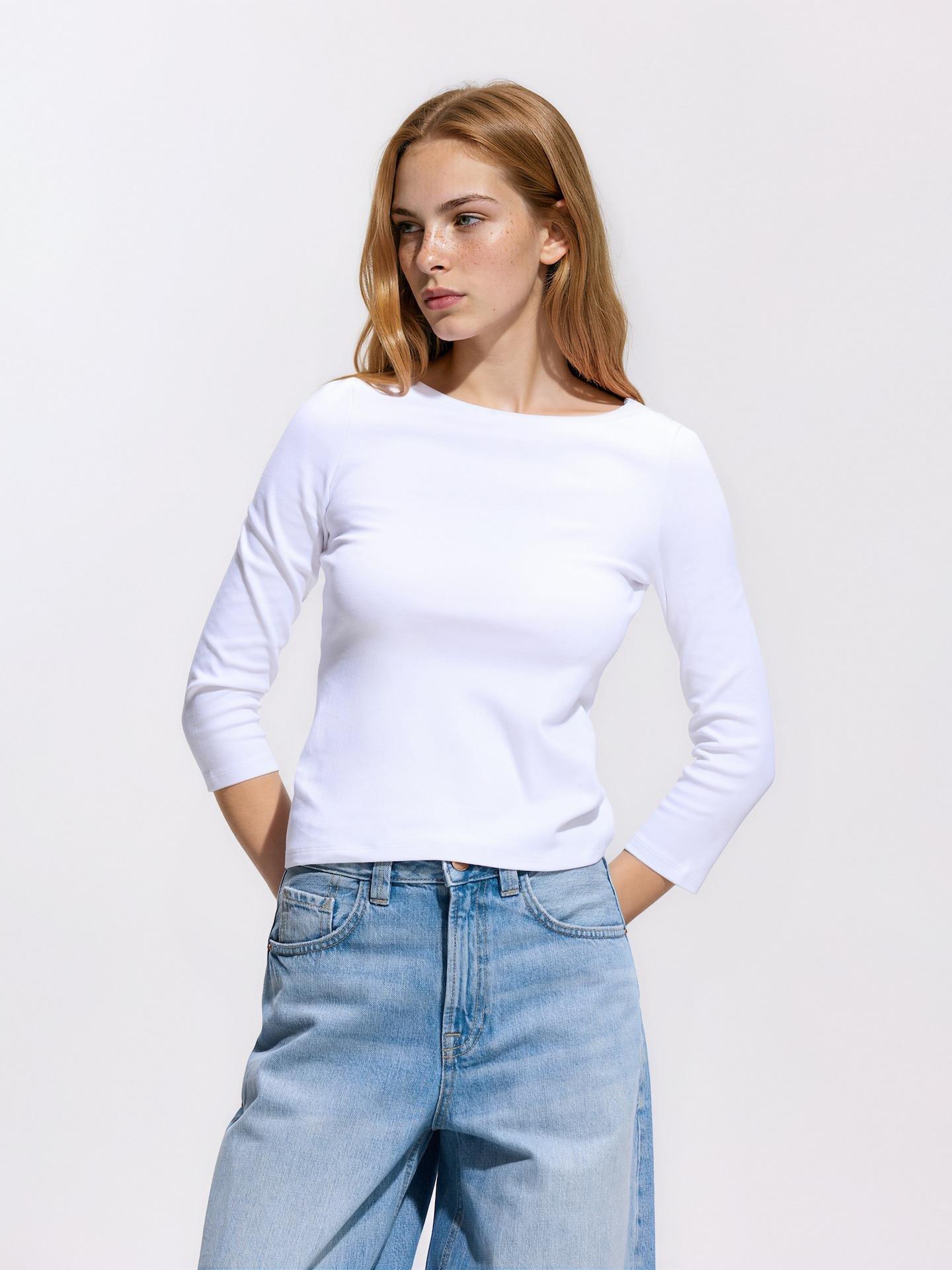 White Cotton Rich Long Sleeve T-Shirt, White, large image number 1
