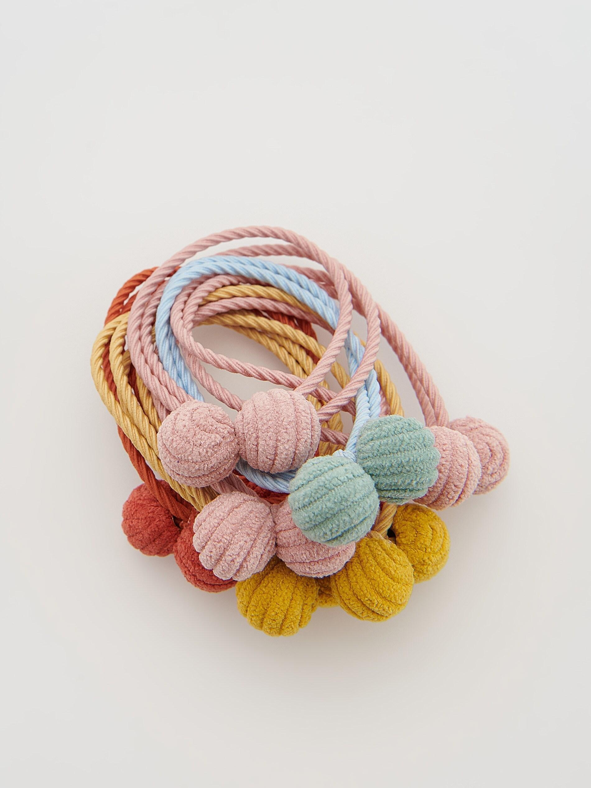Hair Ties With Pom Poms 8 Pack, Multicolor, large image number 0