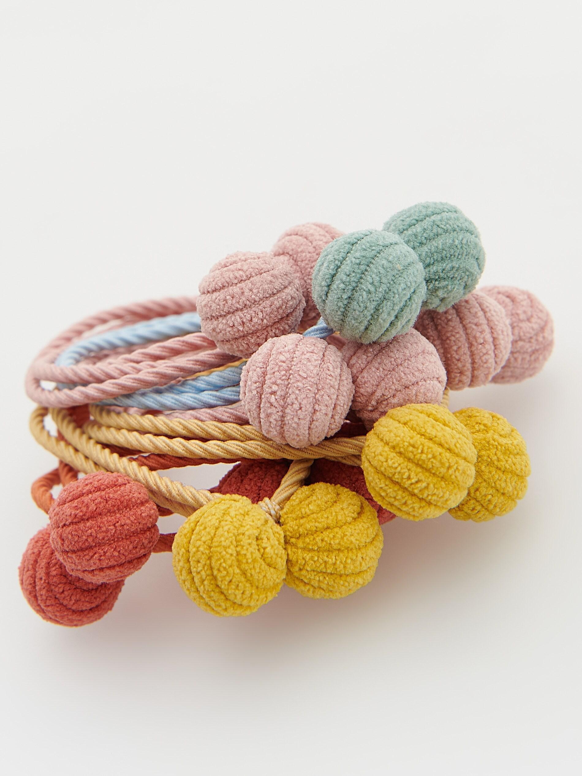 Hair Ties With Pom Poms 8 Pack, Multicolor, large image number 1