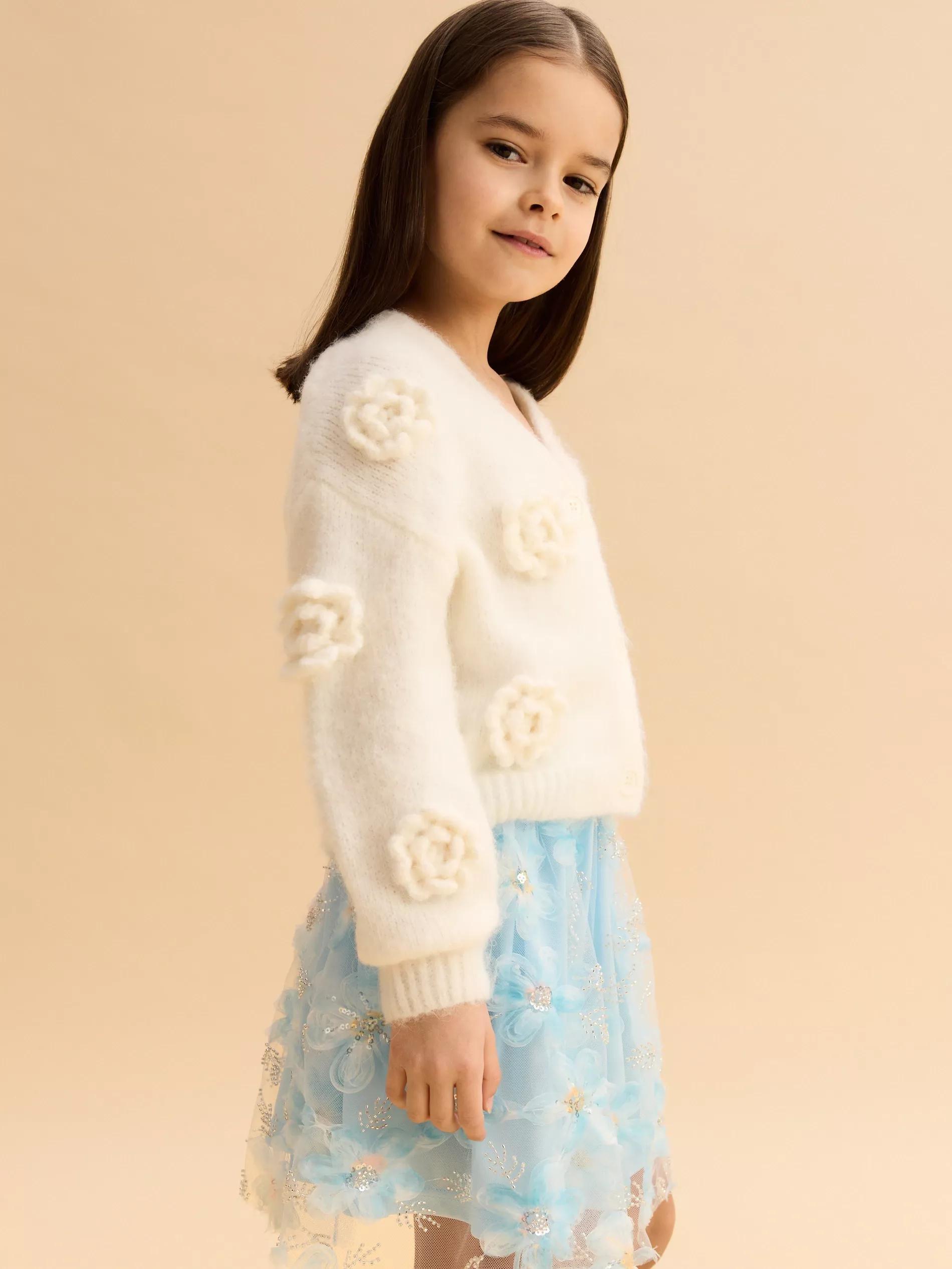 Cream Floral Print Cardigan, , large image number 1