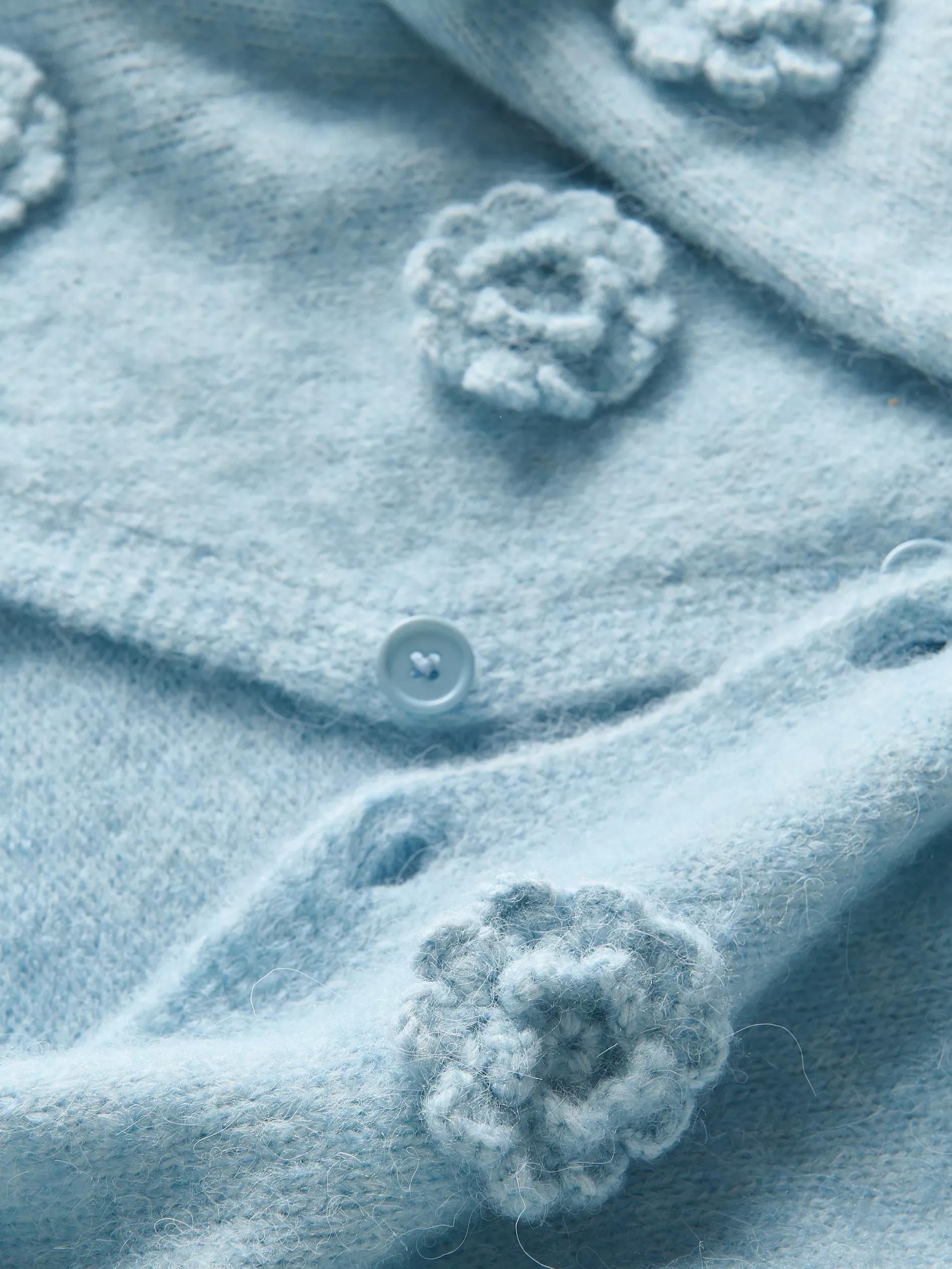 Blue Floral Print Cardigan, , large image number 1