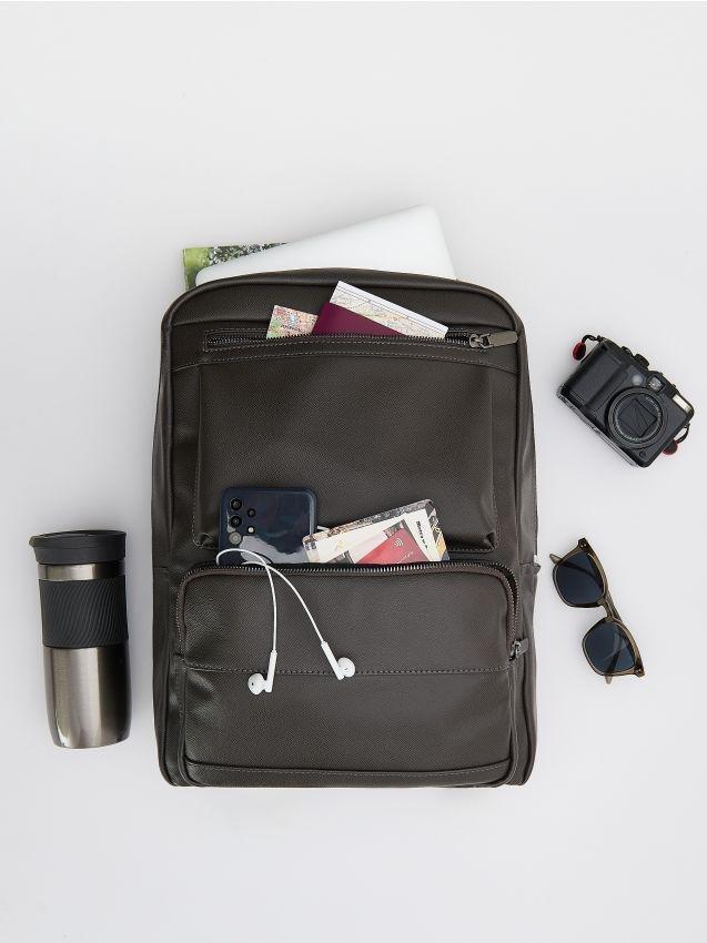 Brown Faux Leather Backpack, Brown, large image number 0