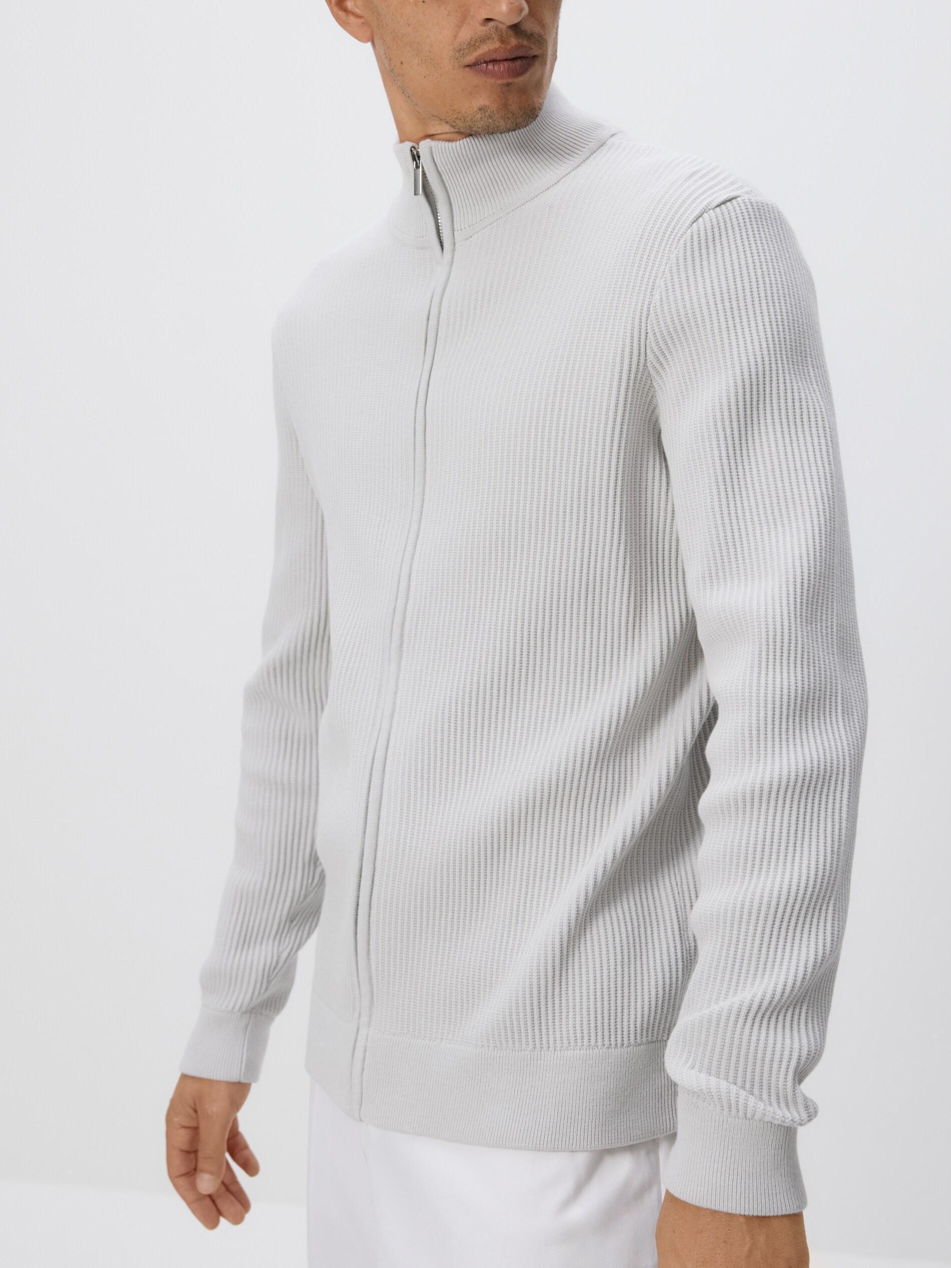 Grey Zip Up Jumper With Stand Up Collar, Light grey, large image number 0