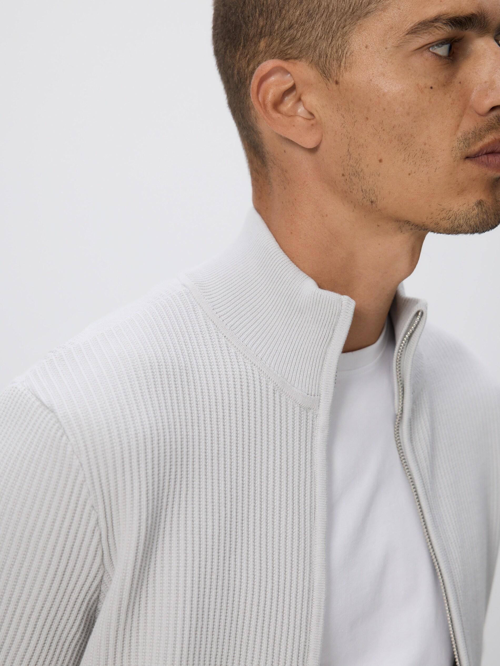 Grey Zip Up Jumper With Stand Up Collar, Light grey, large image number 1