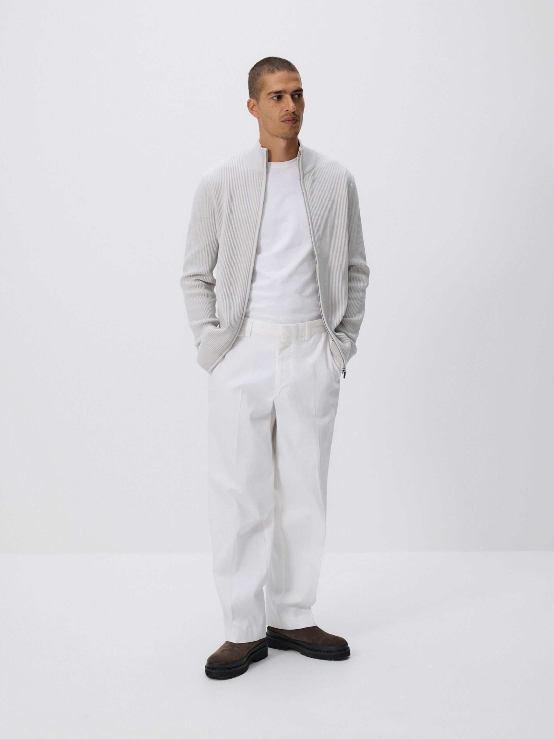 Grey Zip Up Jumper With Stand Up Collar, Light grey, large image number 3