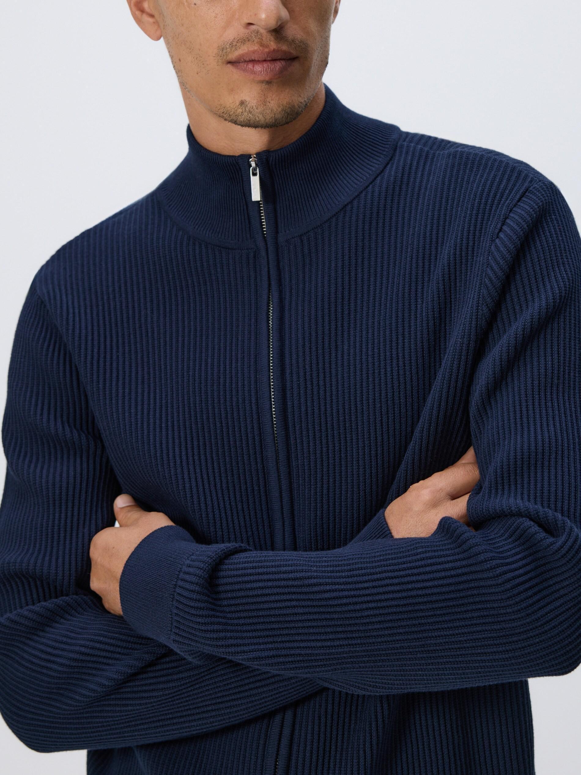 Navy Zip Up Jumper With Stand Up Collar, Navy, large image number 1