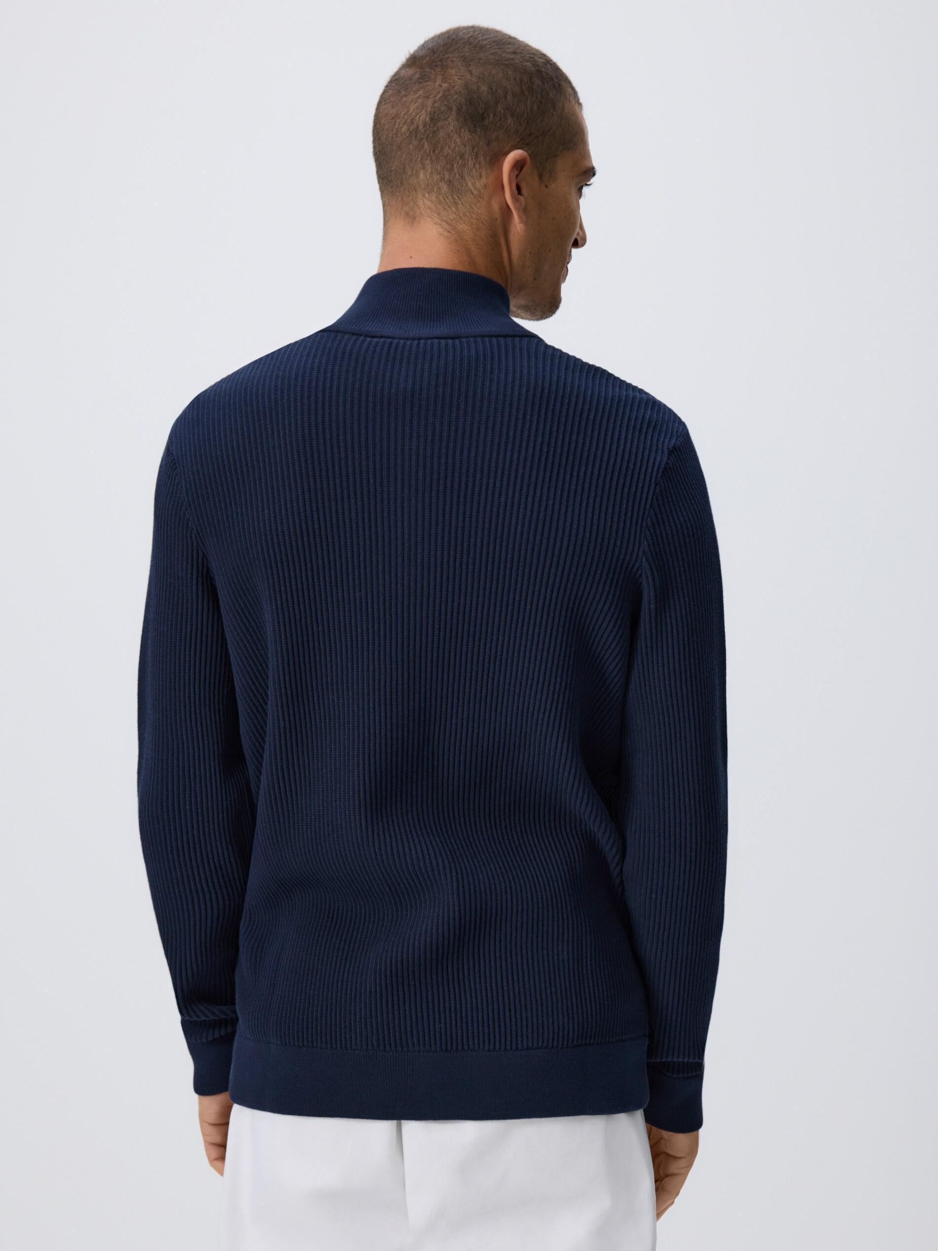 Navy Zip Up Jumper With Stand Up Collar, Navy, large image number 2