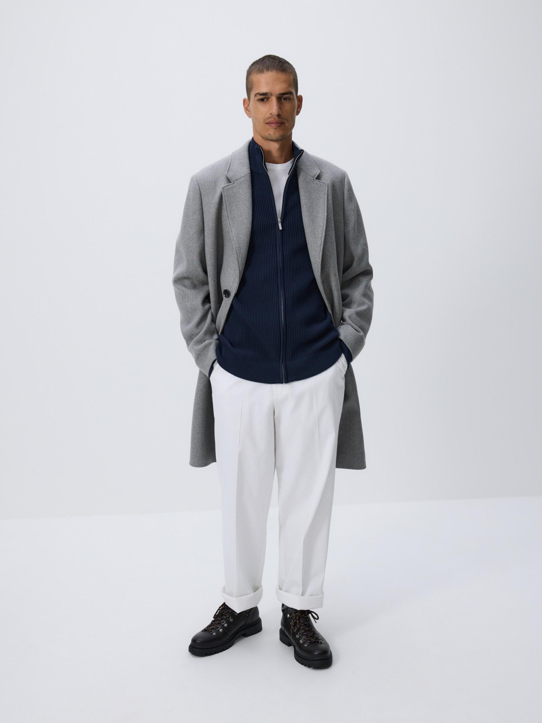 Navy Zip Up Jumper With Stand Up Collar, Navy, large image number 3