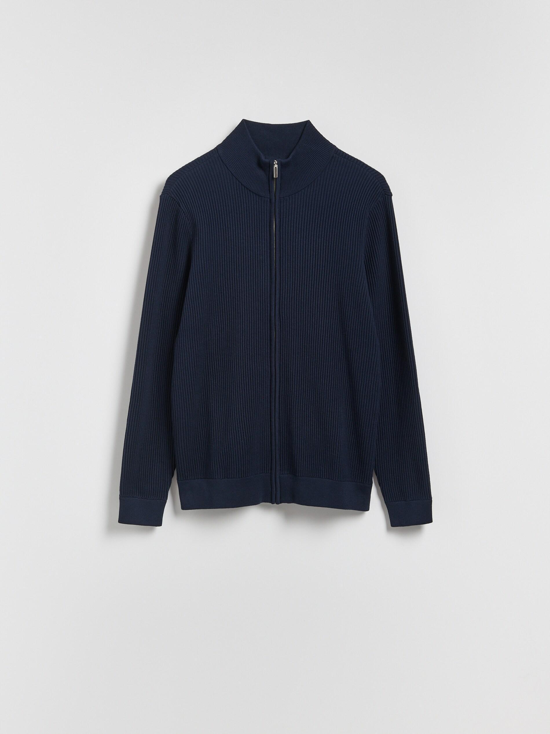 Navy Zip Up Jumper With Stand Up Collar, Navy, large image number 4