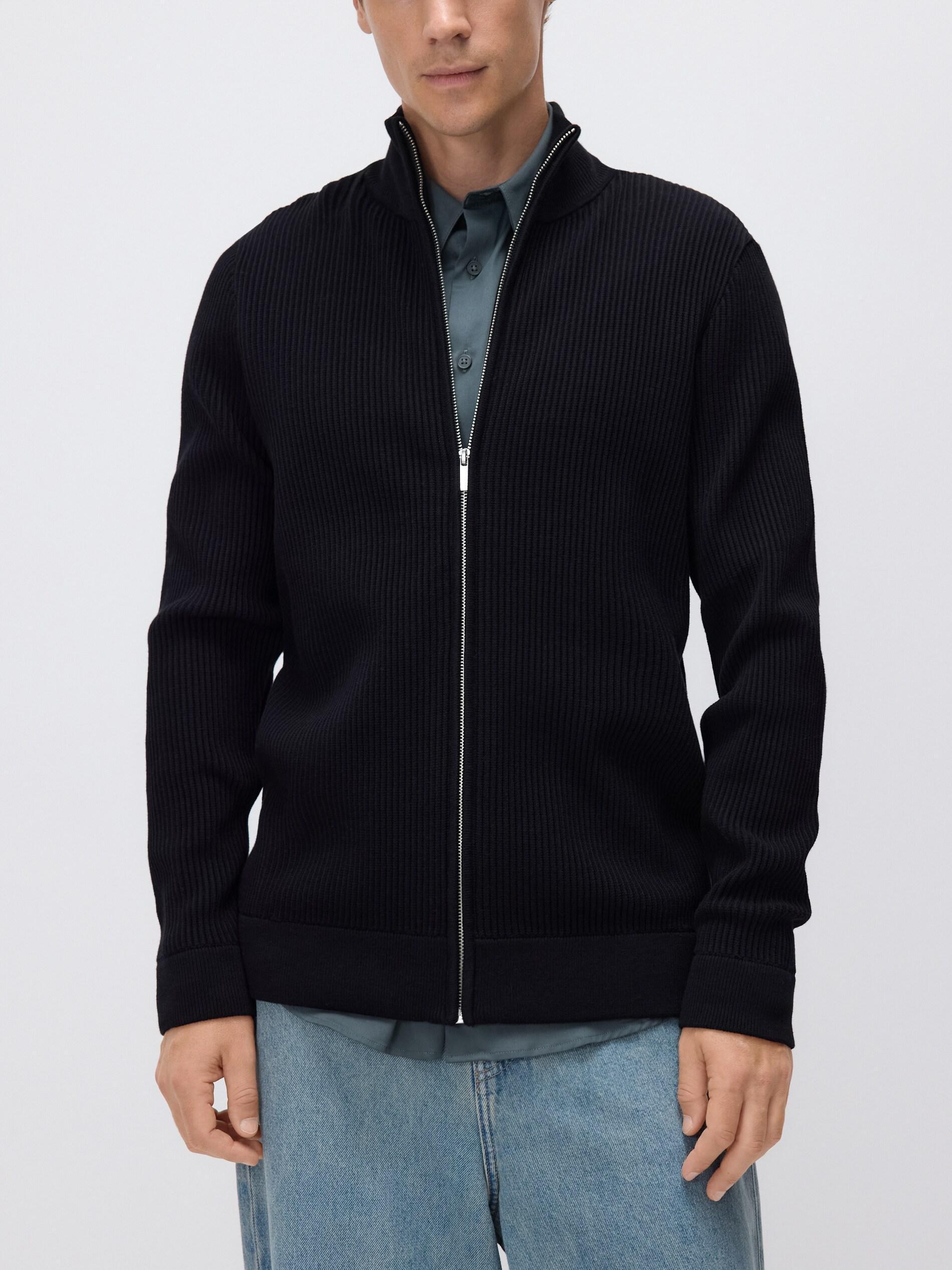 Black Zip Up Jumper With Stand Up Collar, Black, large image number 1