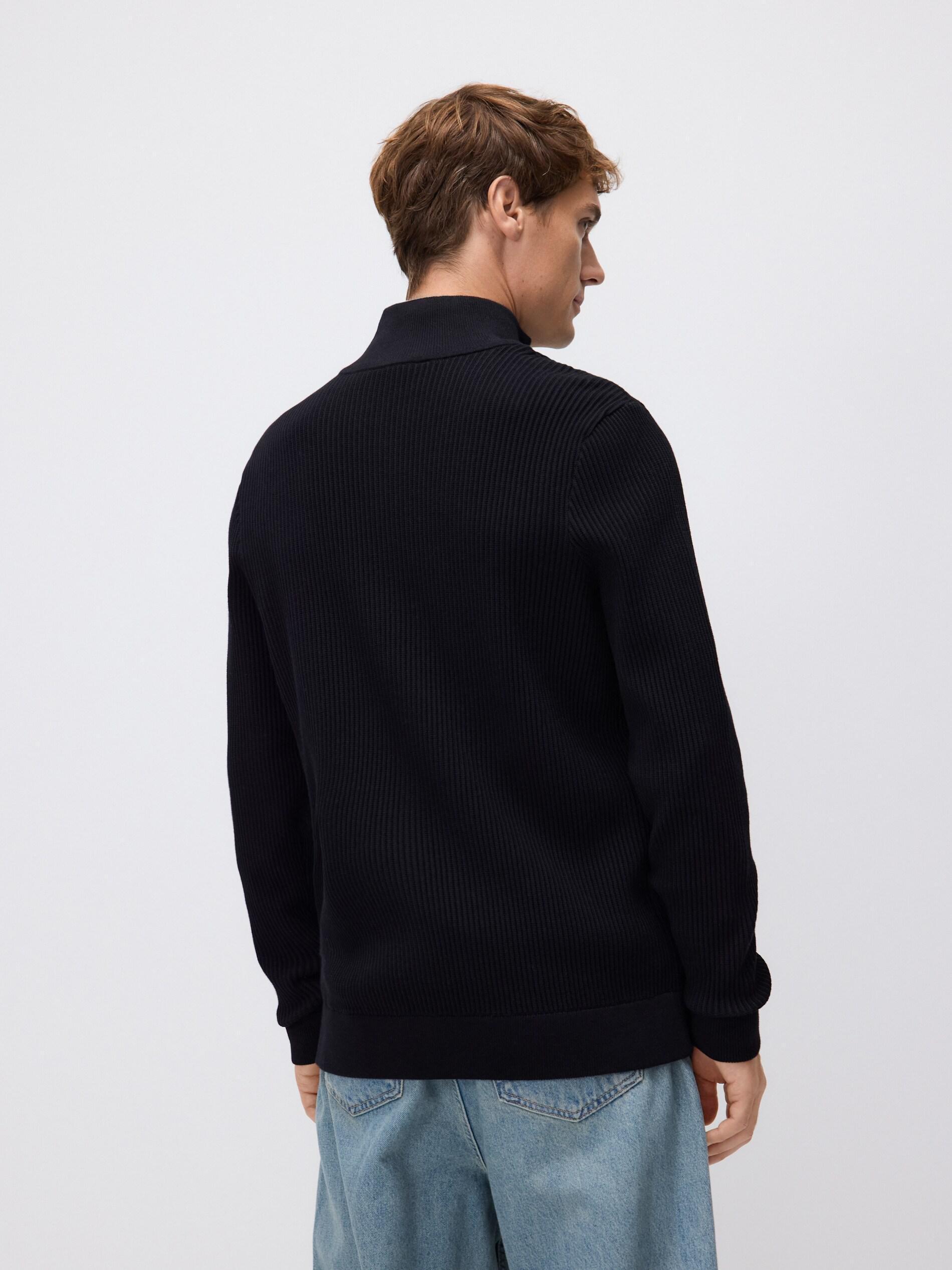 Black Zip Up Jumper With Stand Up Collar, Black, large image number 3