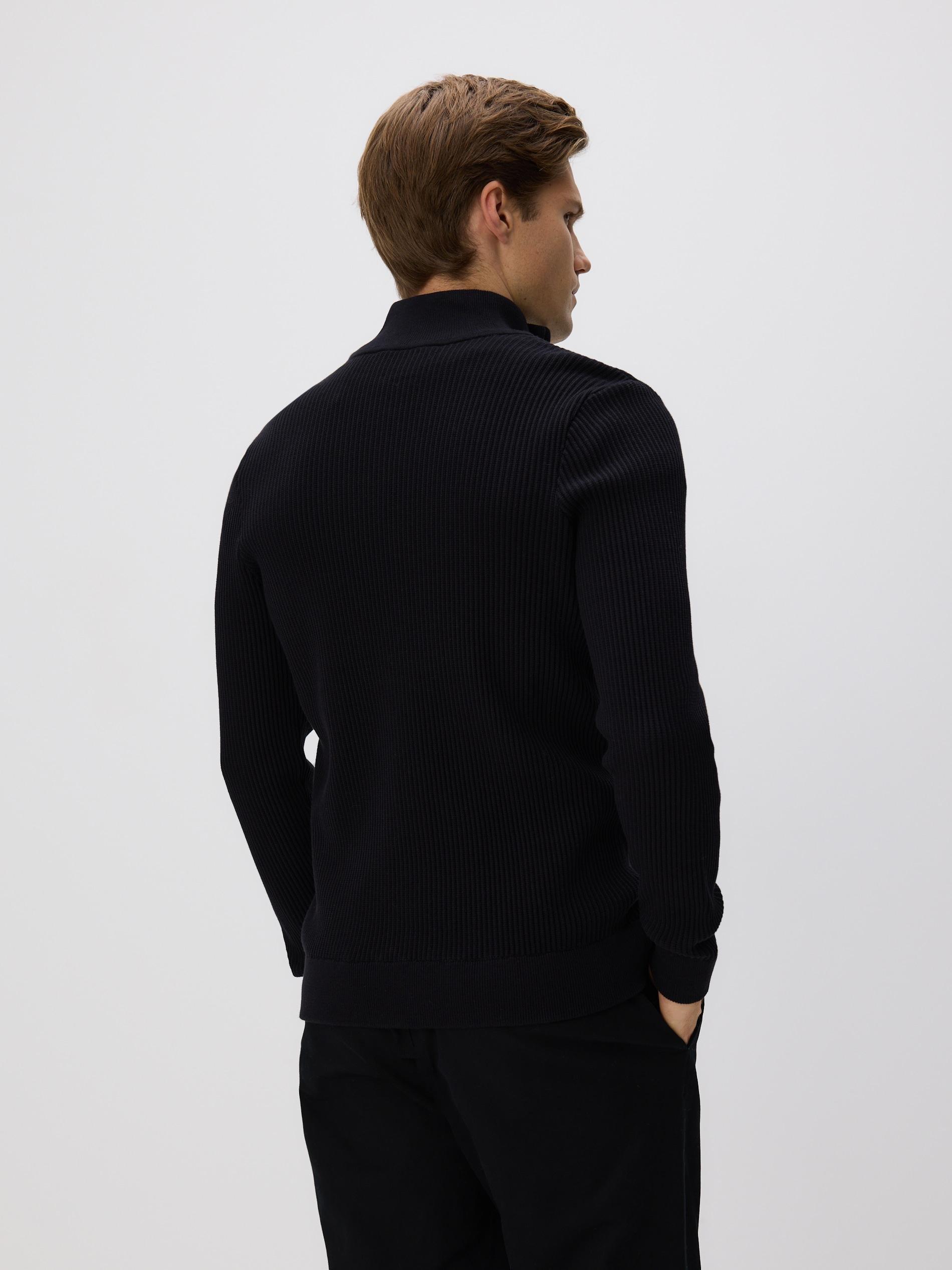 Black Zip Up Jumper With Stand Up Collar, Black, large image number 3