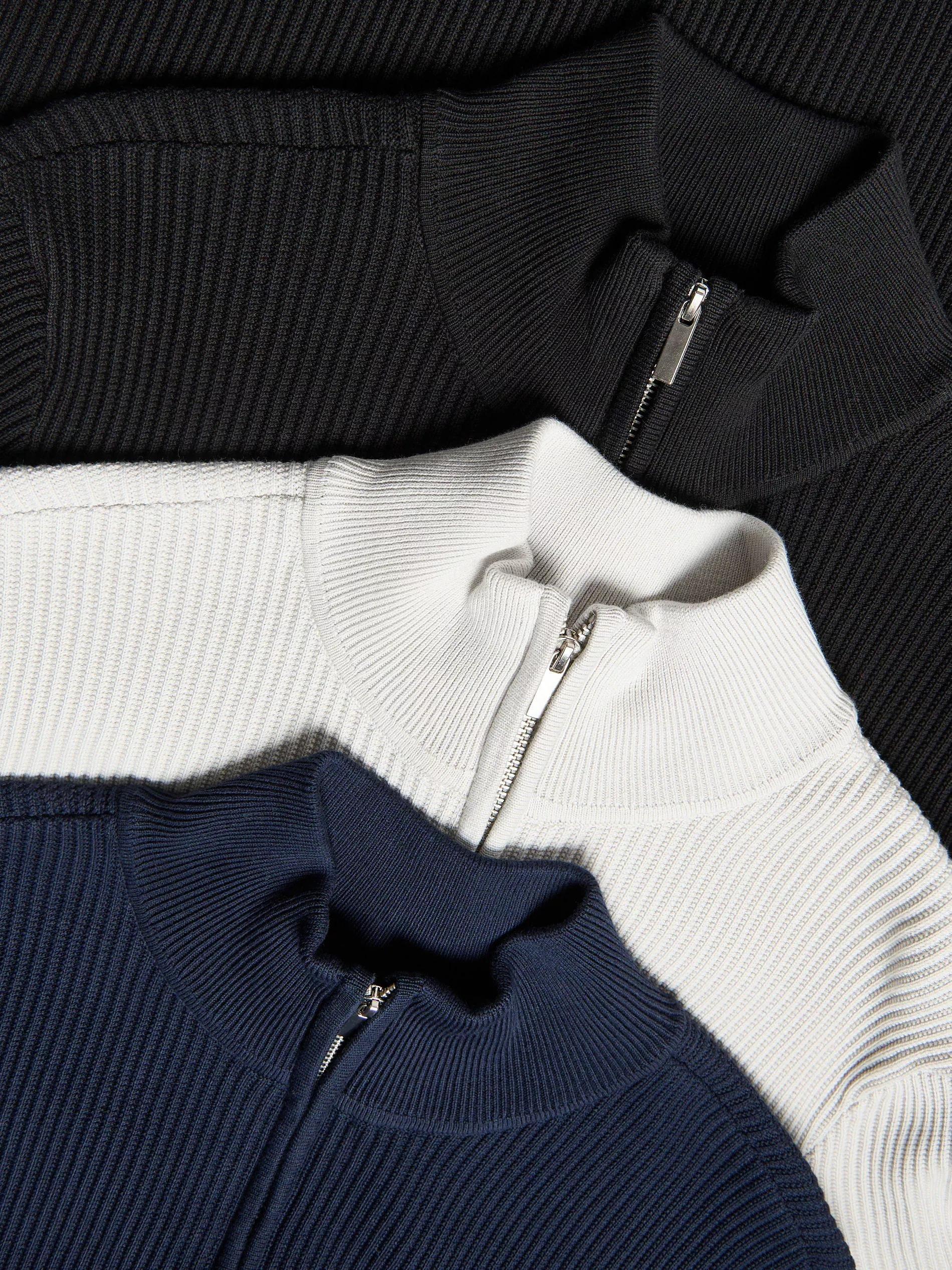 Black Zip Up Jumper With Stand Up Collar, Black, large image number 5