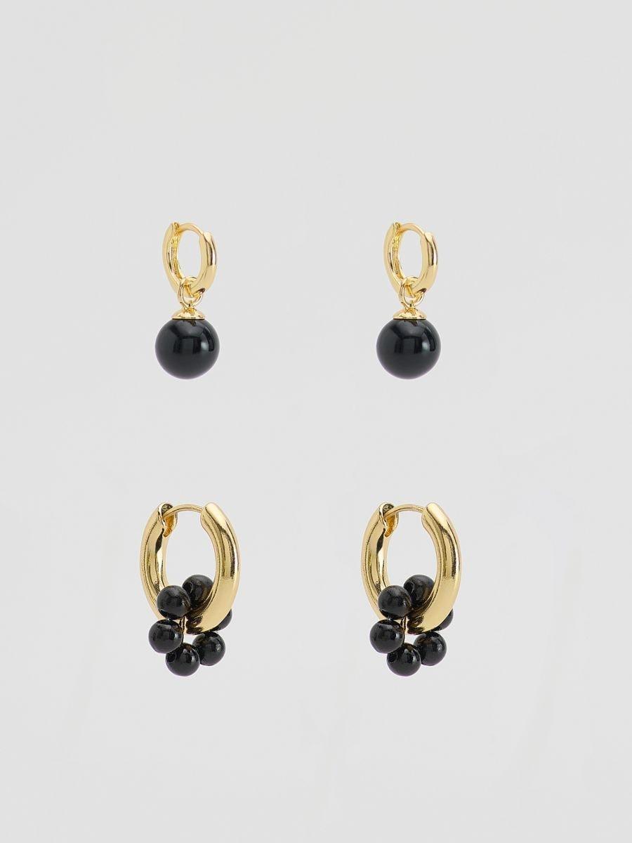 Black Earrings Set With Pendants, Black, large image number 1