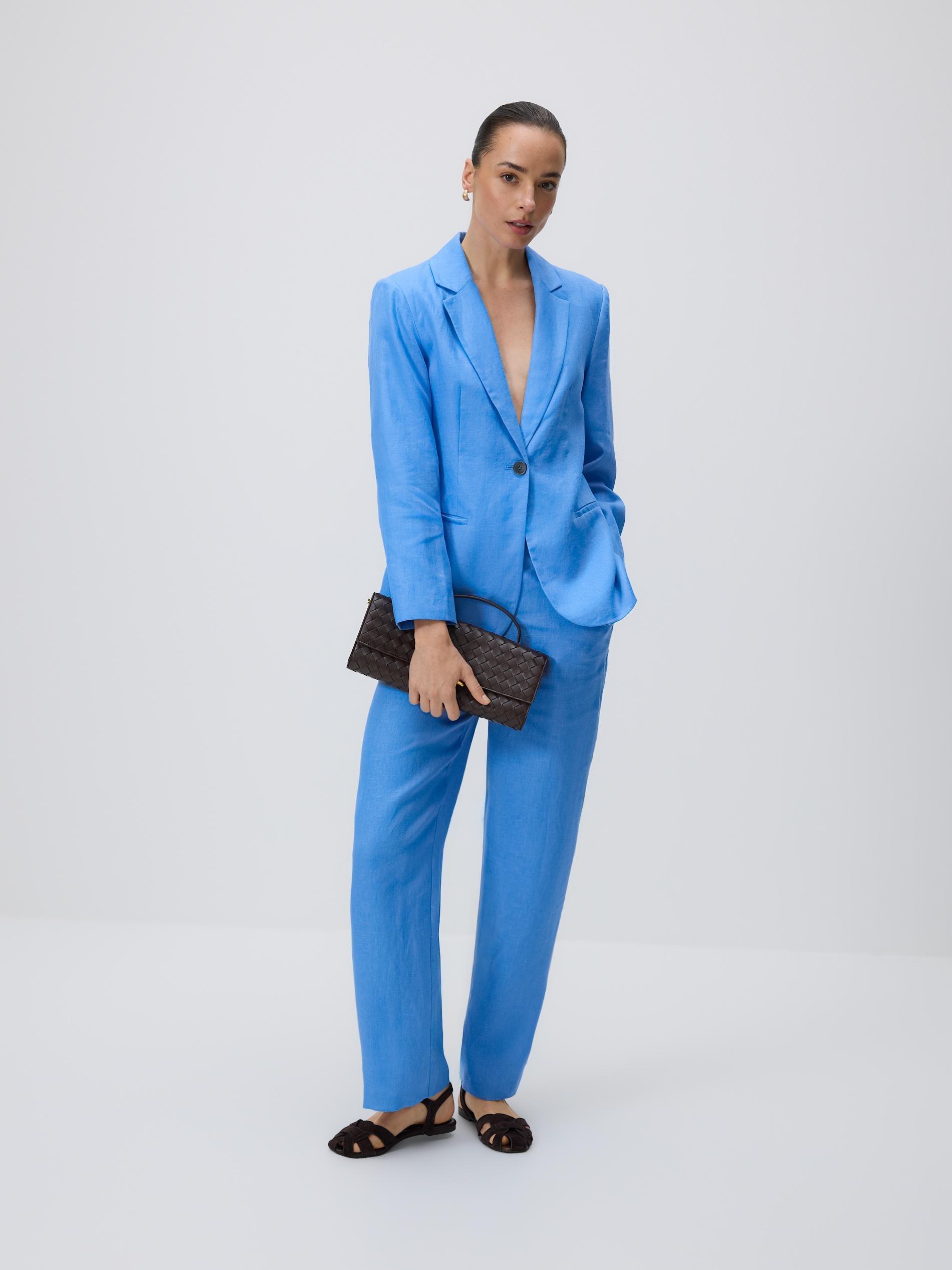 Blue Linen Blazer, Blue, large image number 1