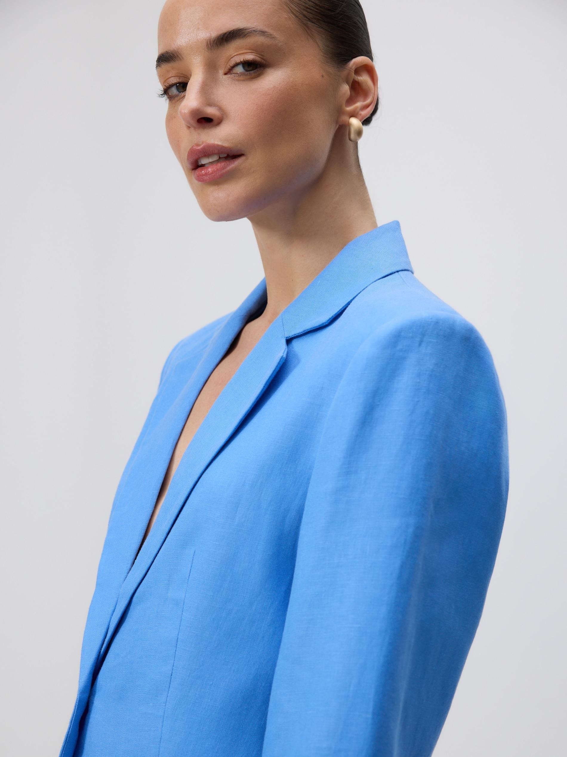 Blue Linen Blazer, Blue, large image number 2