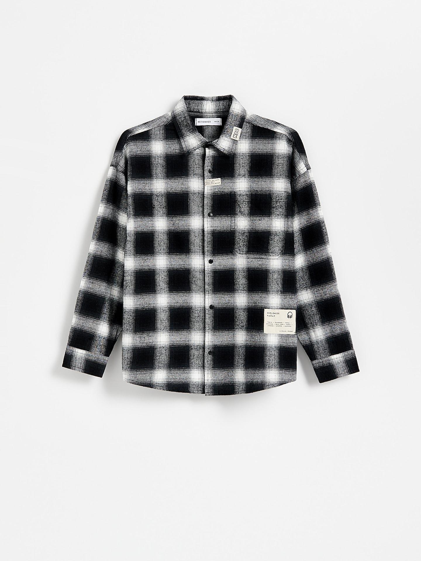 Black Check Cotton Shirt, Black, large image number 0