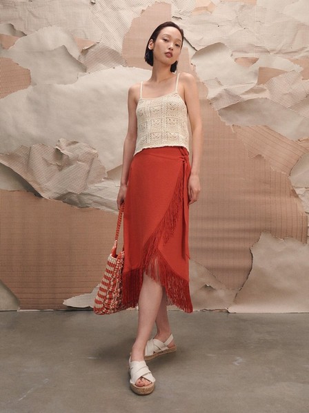 Reserved - Mandarine Skirt With Fringes