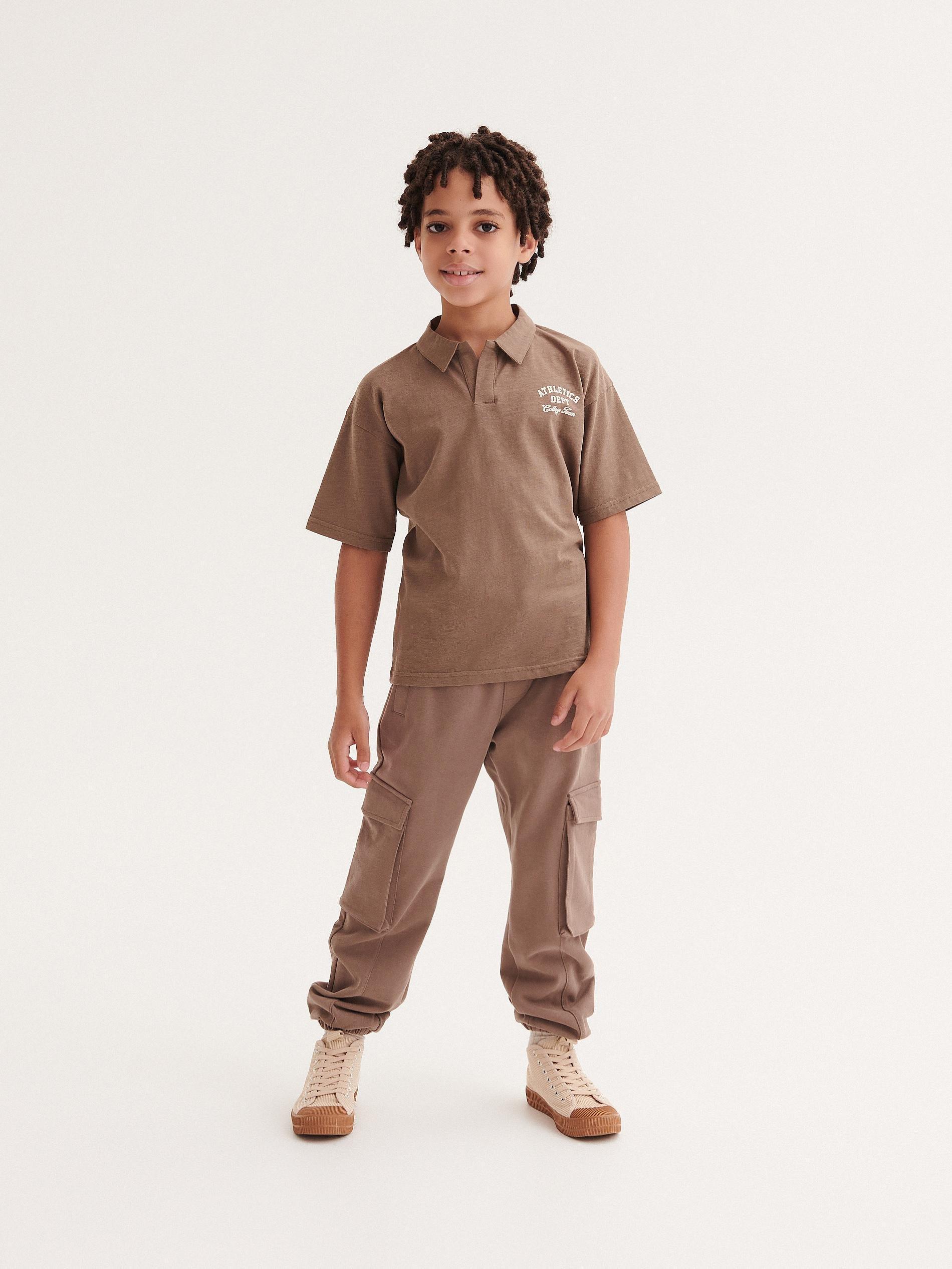 Brown Jersey Cargo Trousers, Kids Boys, , large image number 3