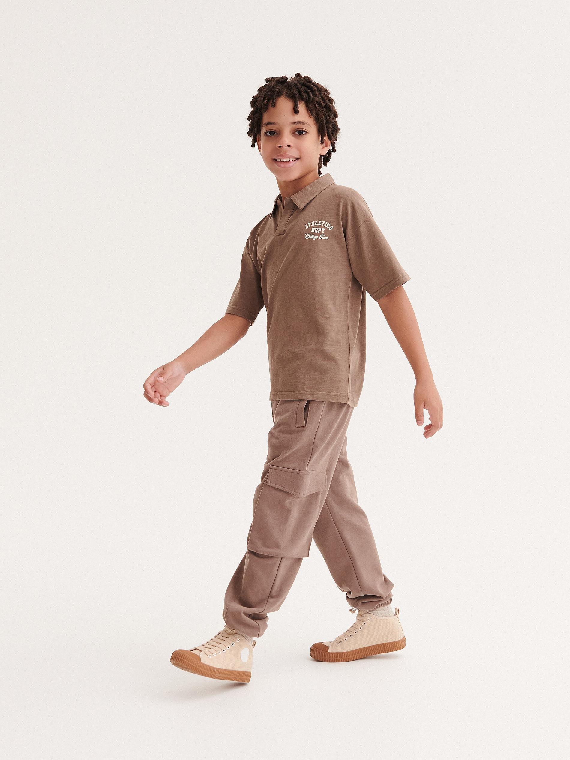 Brown Jersey Cargo Trousers, Kids Boys, , large image number 4