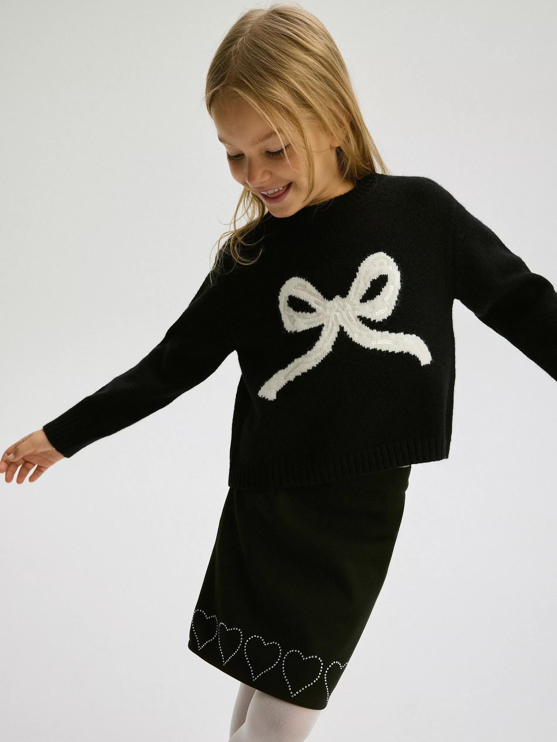 Black Skirt With Applique, Black, large image number 0
