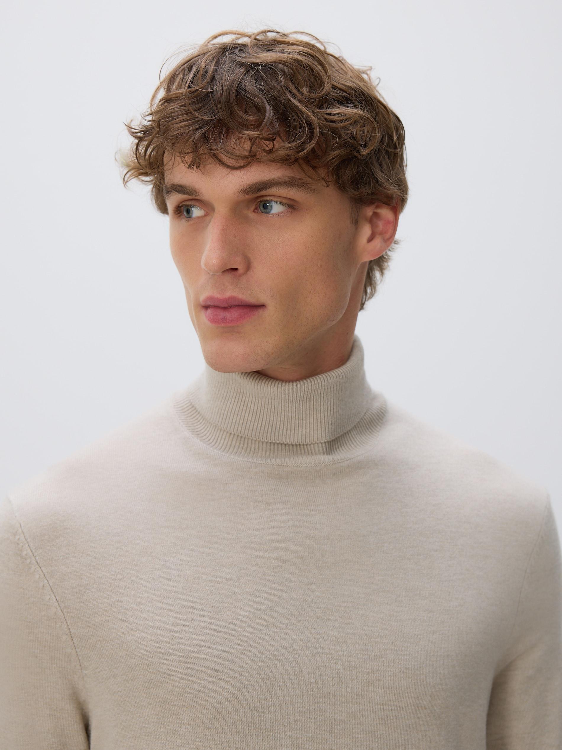 Beige Viscose Rich Turtleneck, Beige, large image number 0