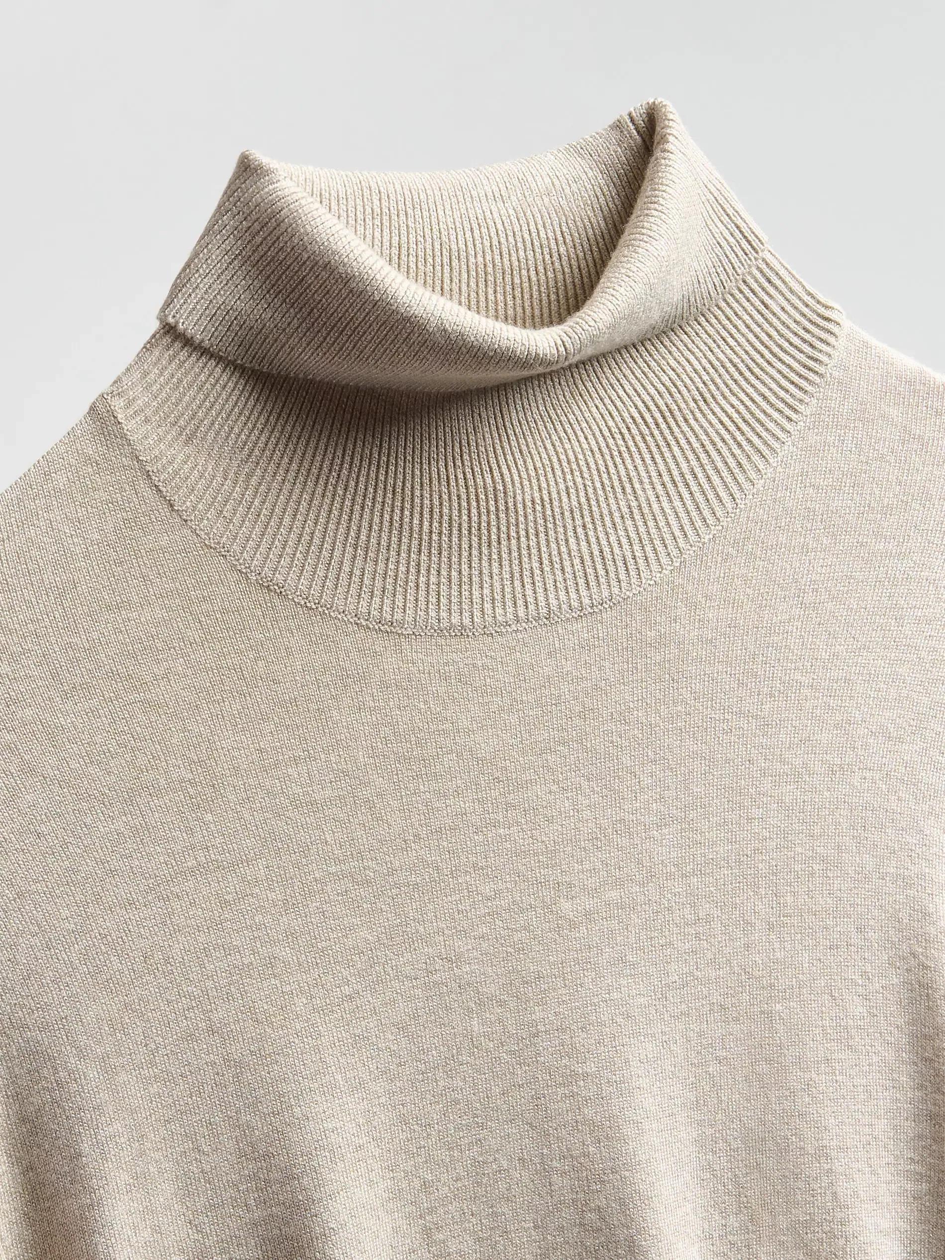 Beige Viscose Rich Turtleneck, Beige, large image number 5