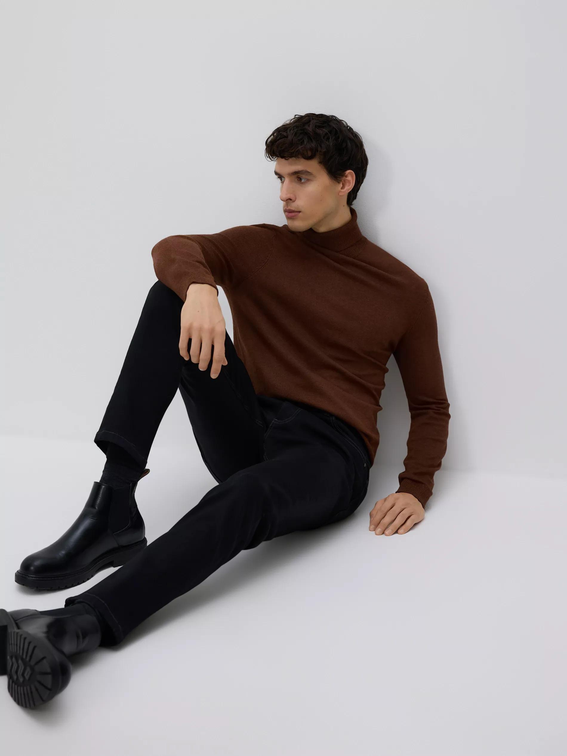 Brown Viscose Rich Turtleneck, Burgundy, large image number 0