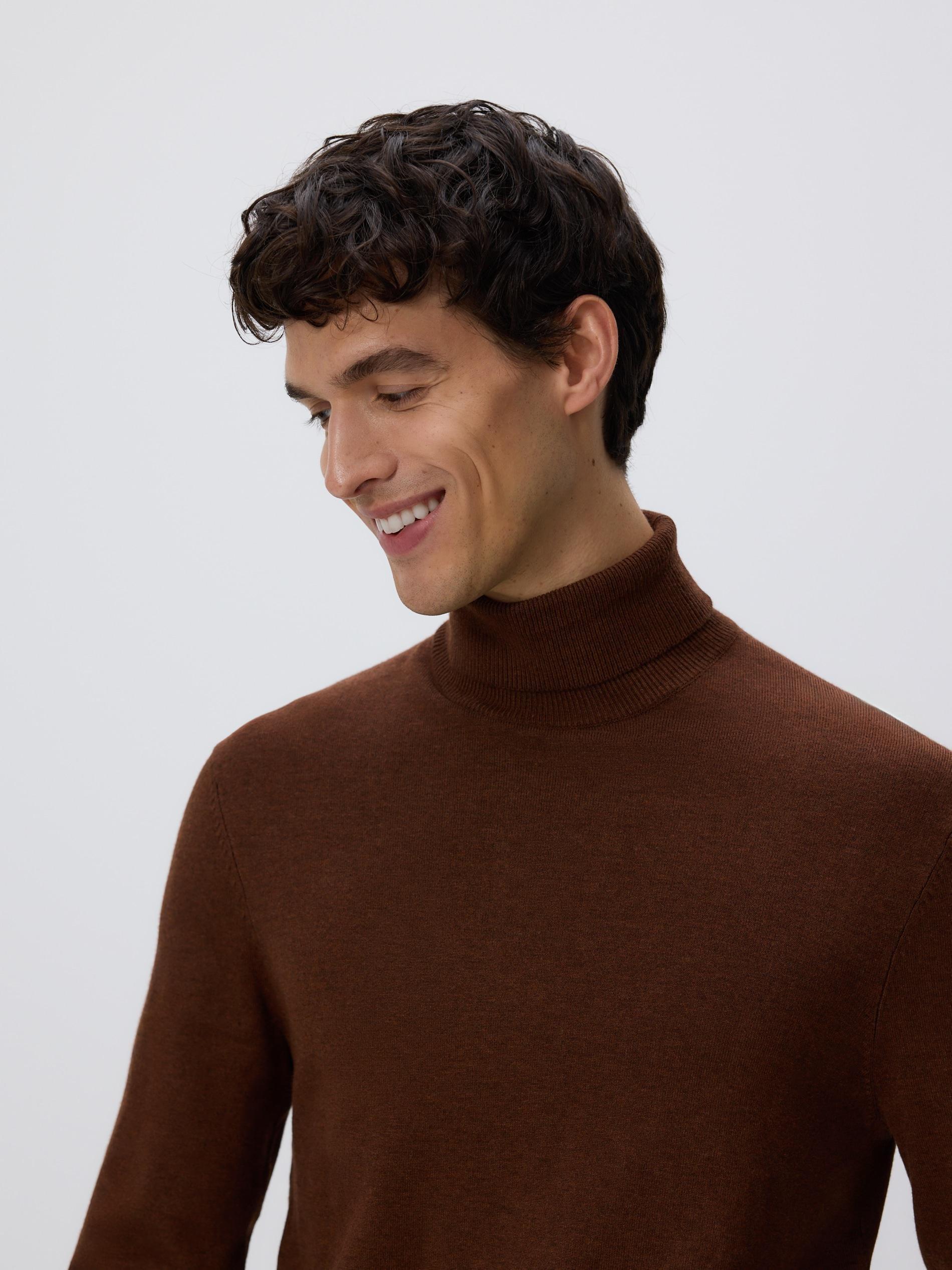 Brown Viscose Rich Turtleneck, Burgundy, large image number 2