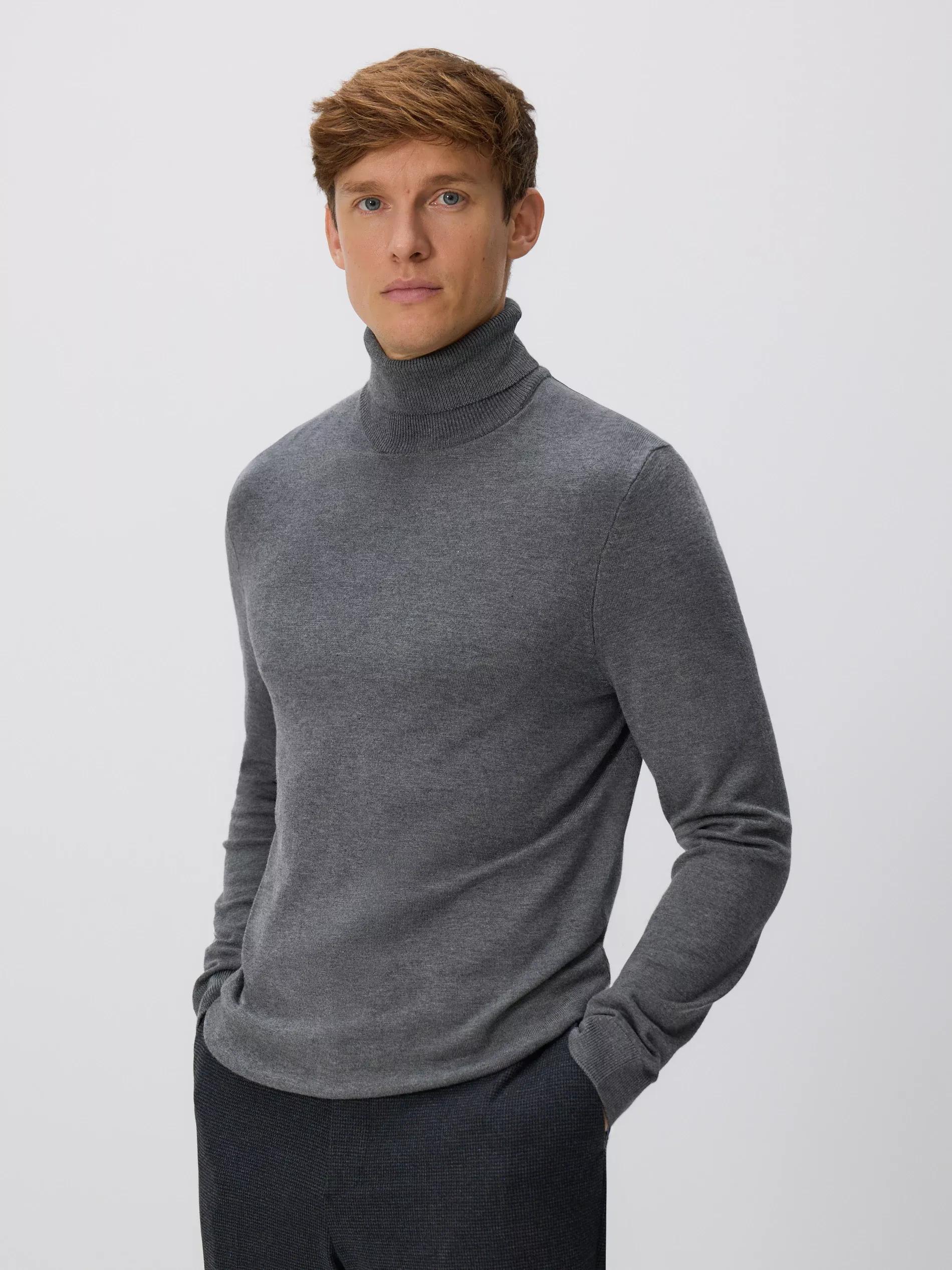 Grey Viscose Rich Turtleneck, Grey, large image number 0