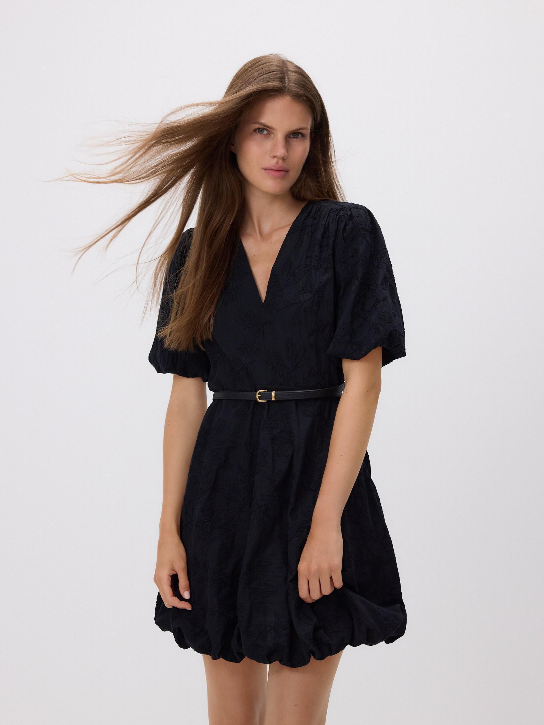 Black Dress With Belt, Black, medium