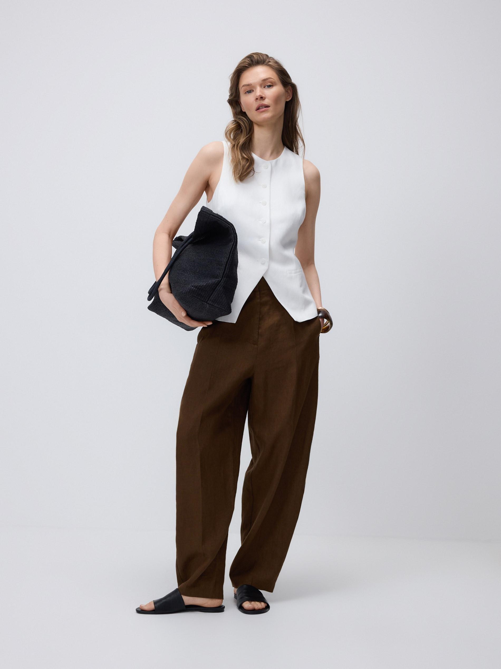 White Suit Vest With Linen, White, large image number 1