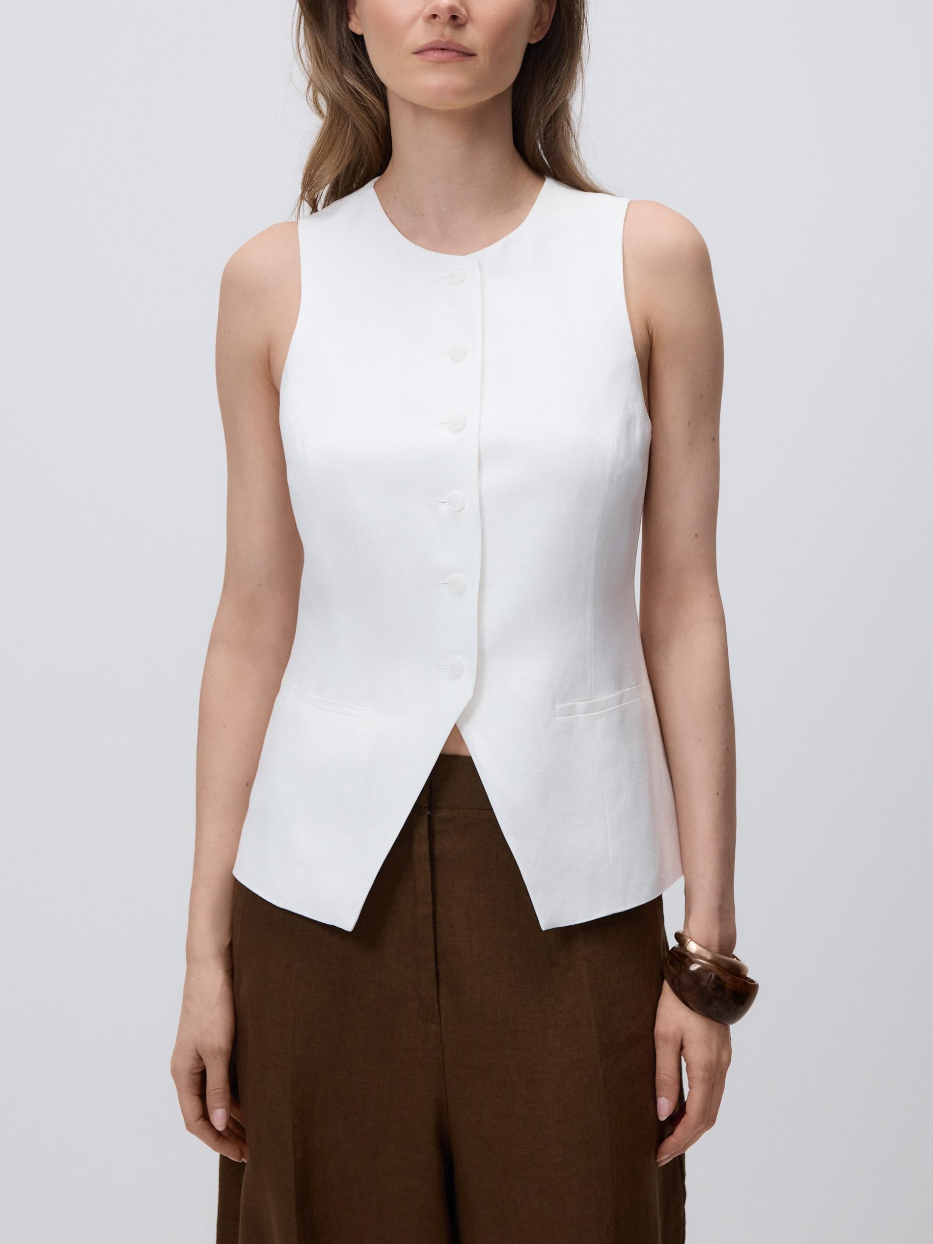 White Suit Vest With Linen, White, large image number 2
