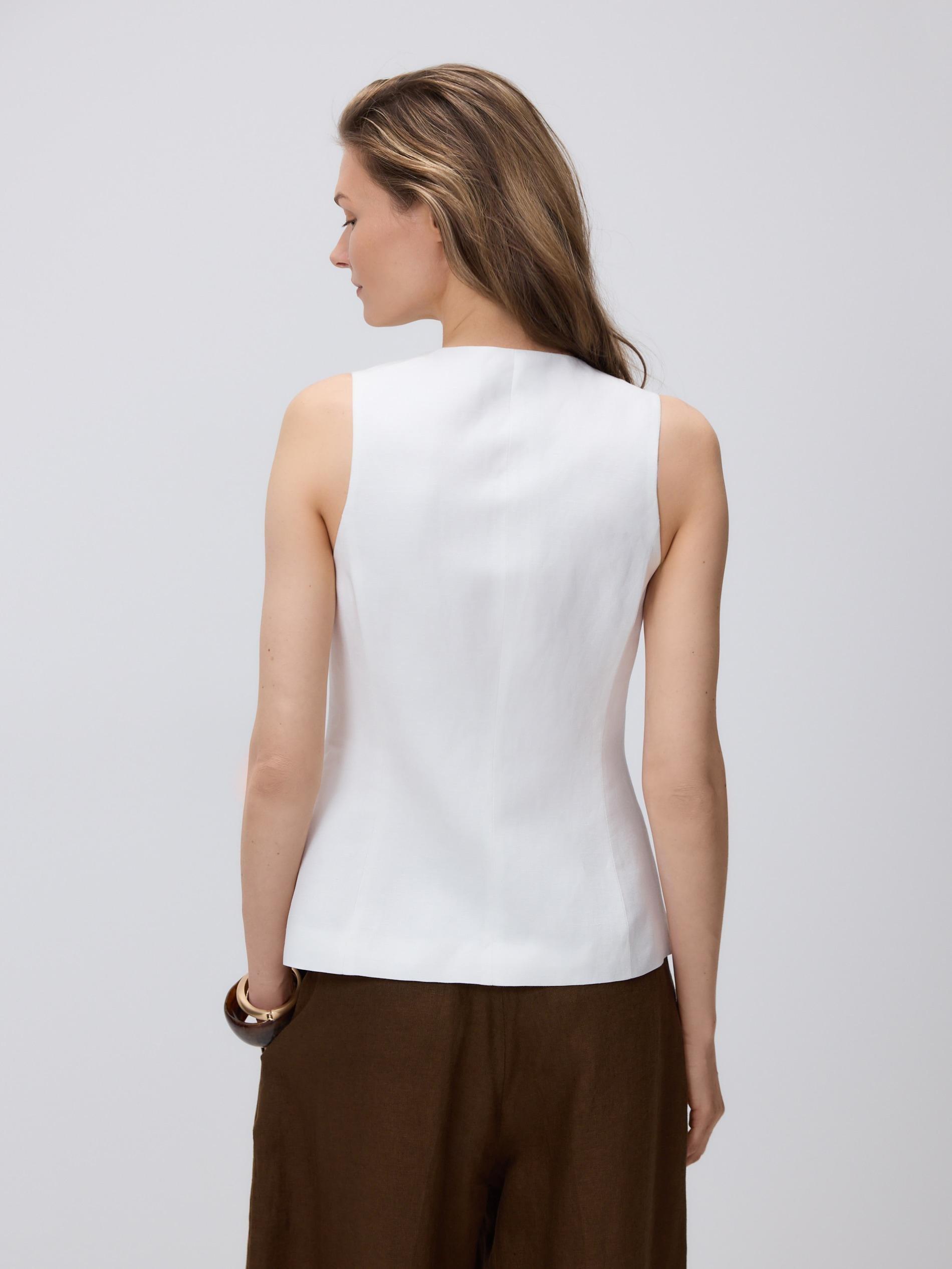 White Suit Vest With Linen, White, large image number 3