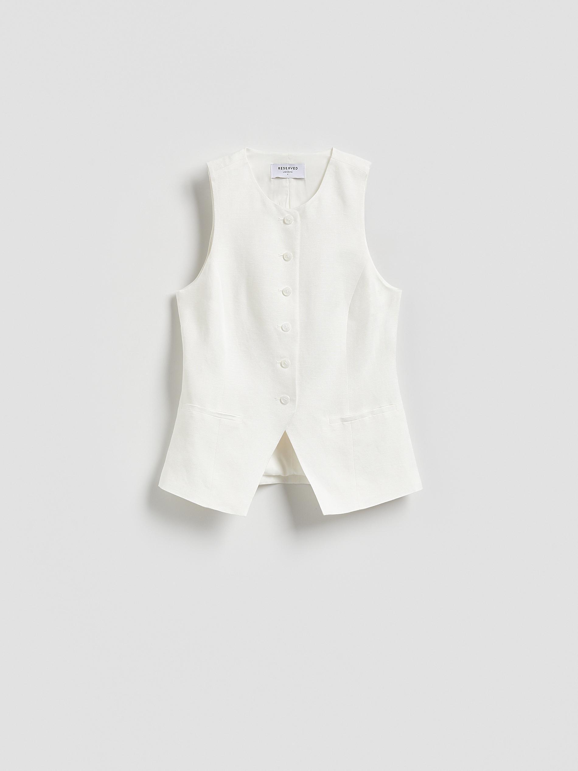 White Suit Vest With Linen, White, large image number 4