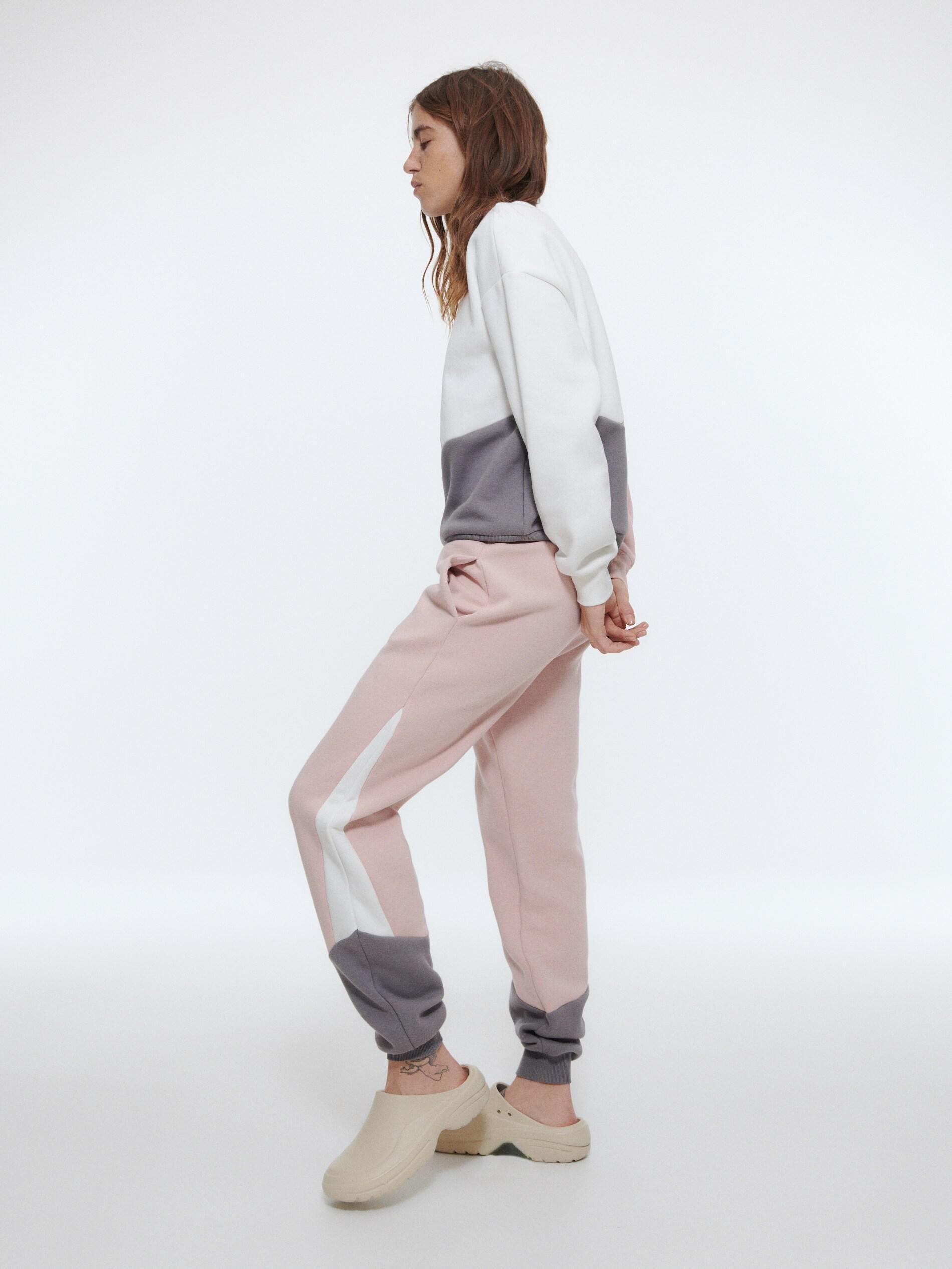 Pastel Pink Combined Knit Joggers, , large image number 0