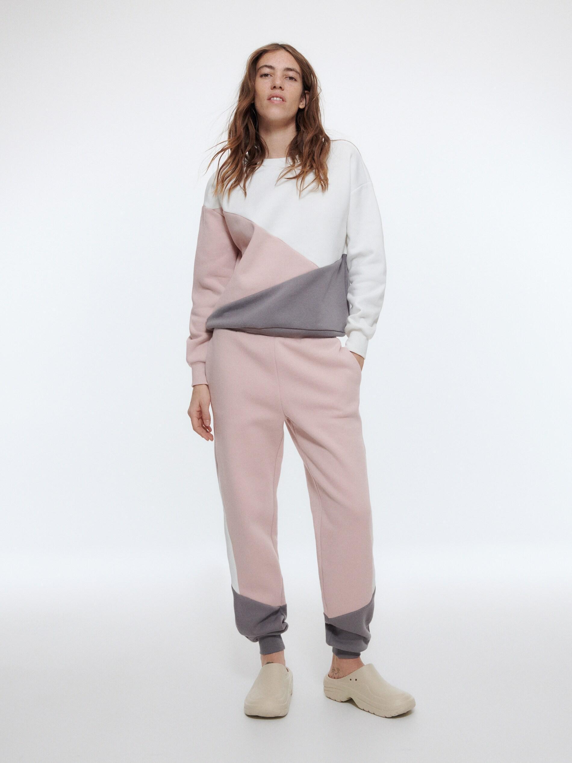 Pastel Pink Combined Knit Joggers, , large image number 1