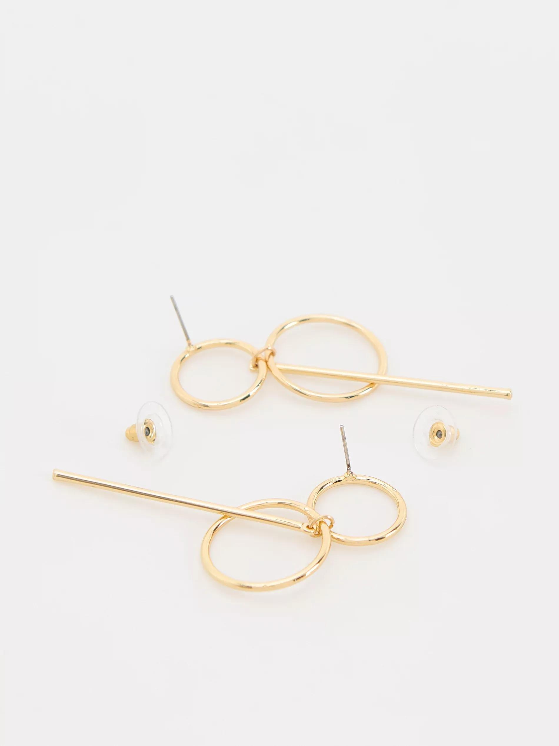 Gold Pendant Earrings, Golden, large image number 1