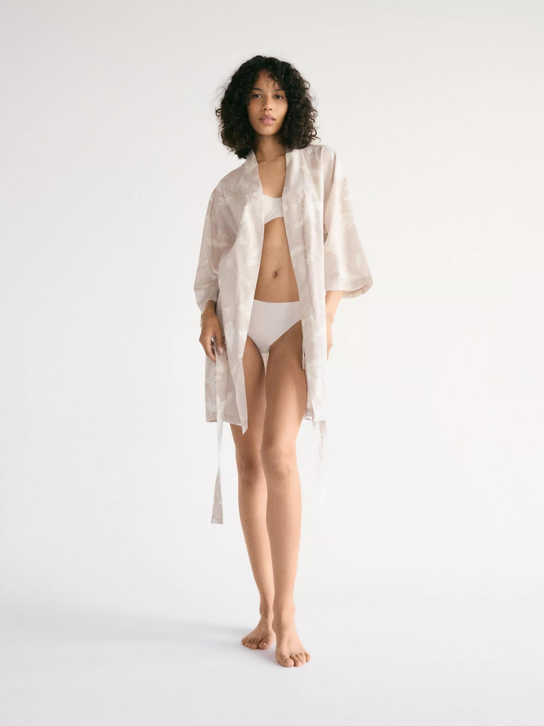 BEIGE Patterned dressing gown with belt, Beige, large image number 1