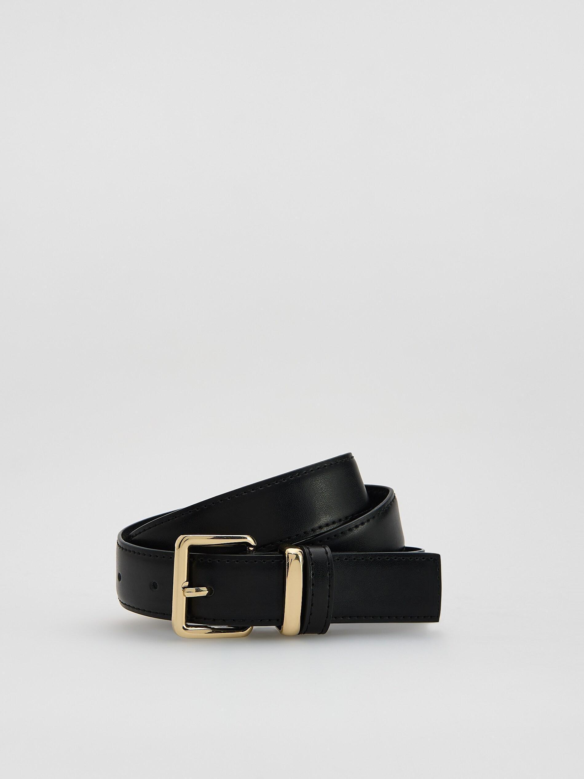 Black Combined Materials Belt, Black, medium
